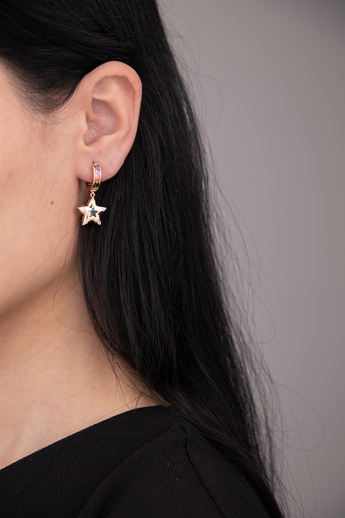 Yıldız Figürlü Renkli Halka Küpe