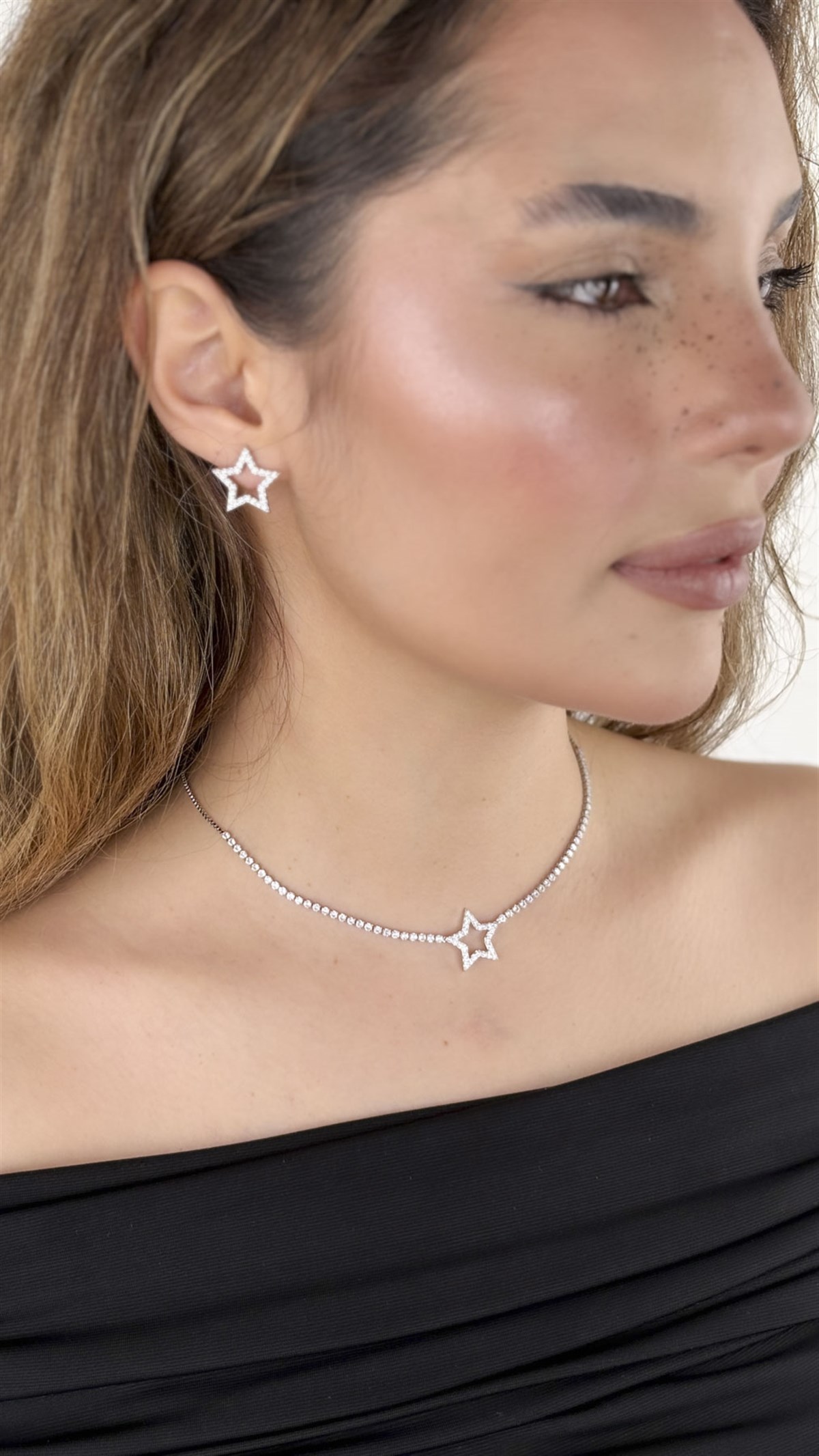 Yıldız Figürlü Su Yolu Asansörlü Kolye Küpe Seti