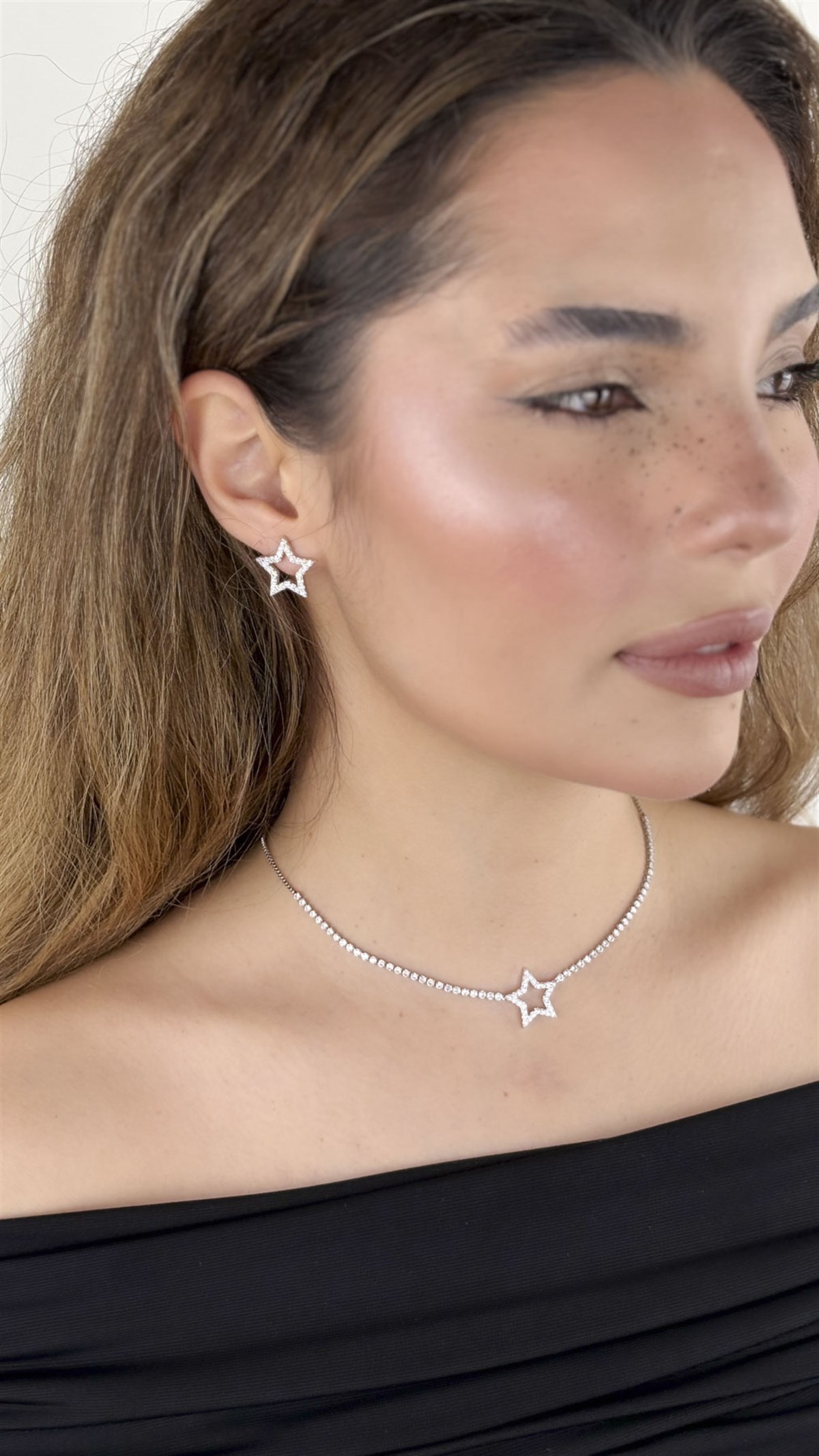 Yıldız Figürlü Su Yolu Asansörlü Kolye Küpe Seti