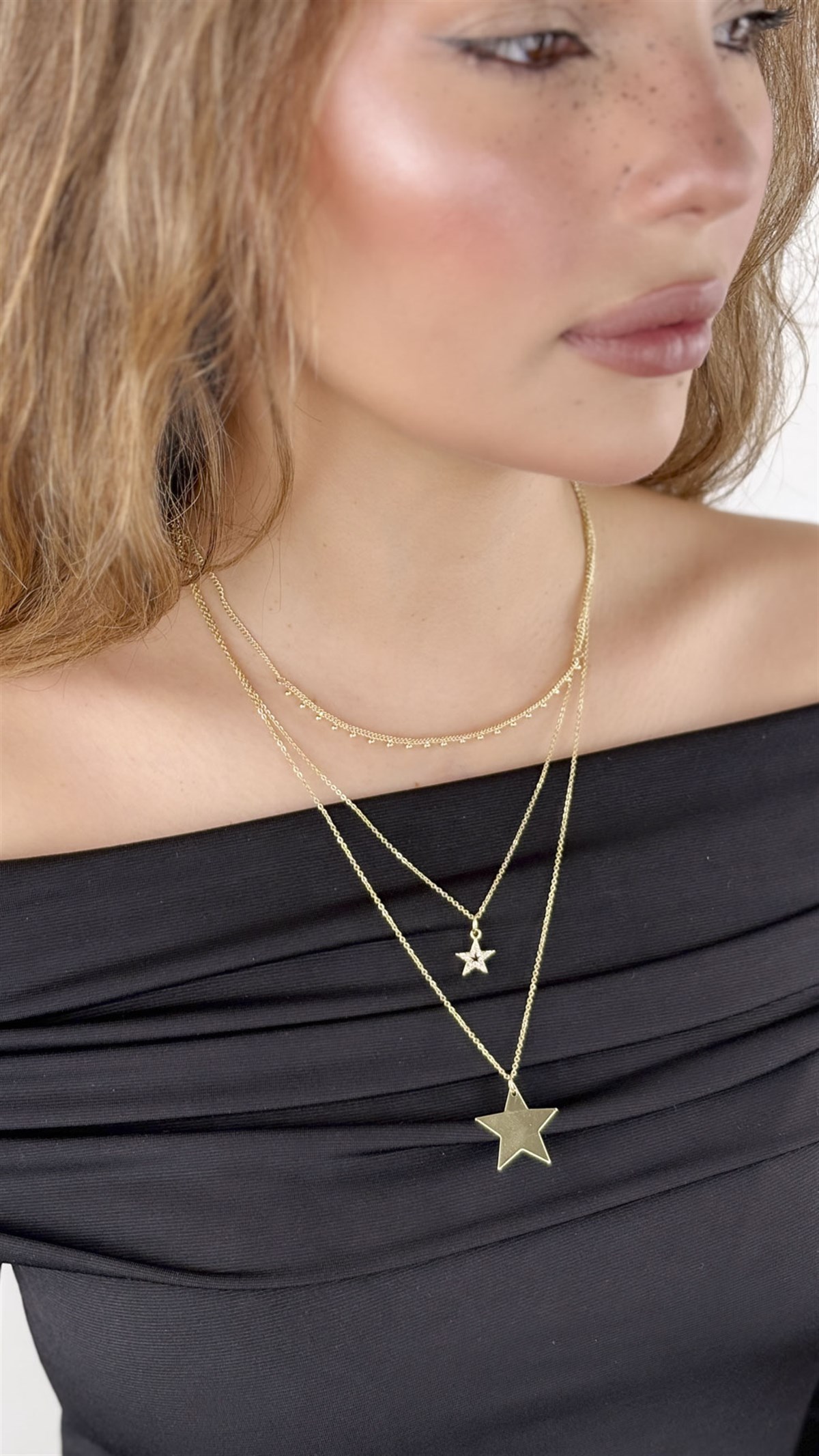 Yıldız Figürlü Üç Sıra Zincir Kolye
