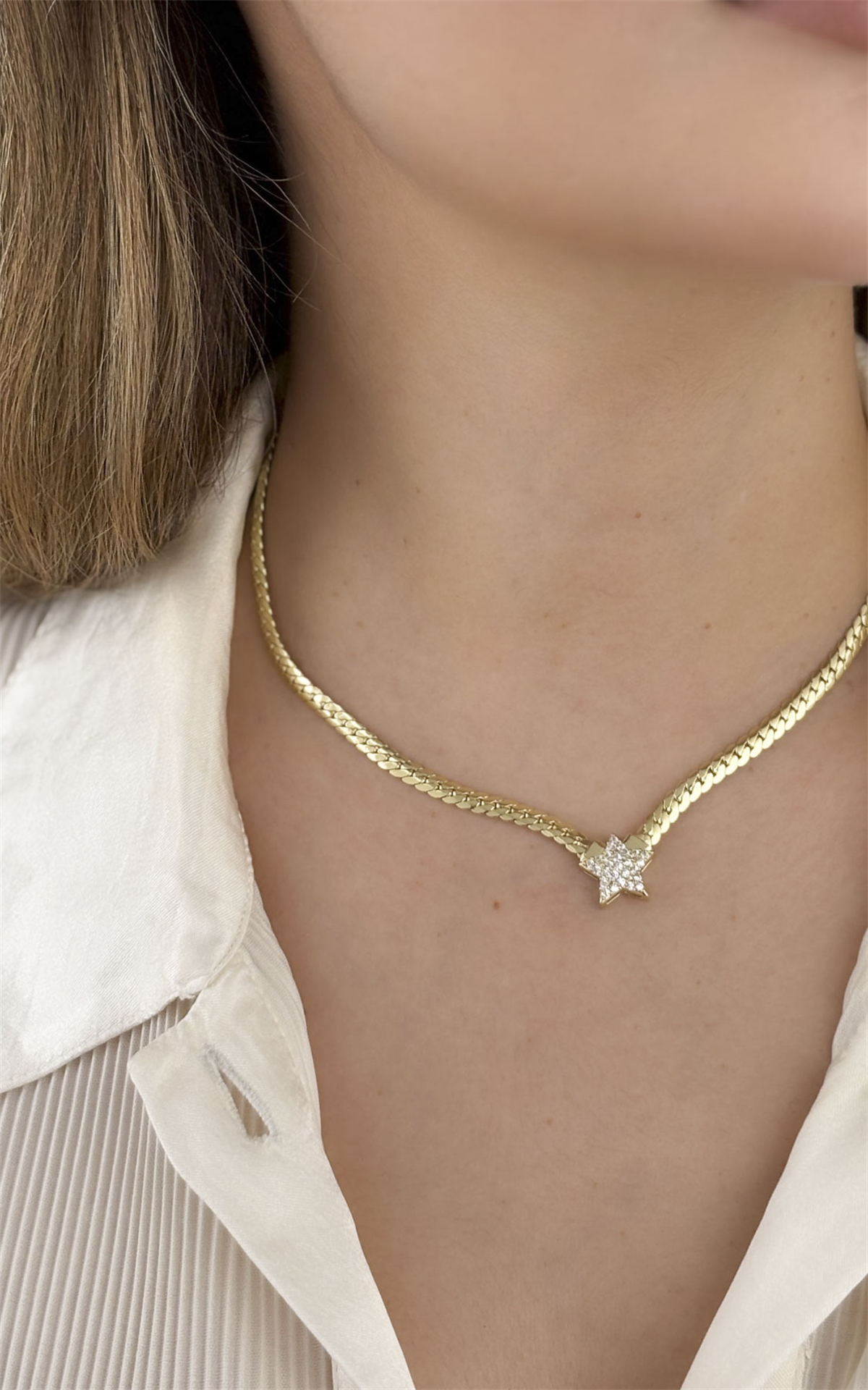 Yıldız Figürlü Yassı Zincir Kolye