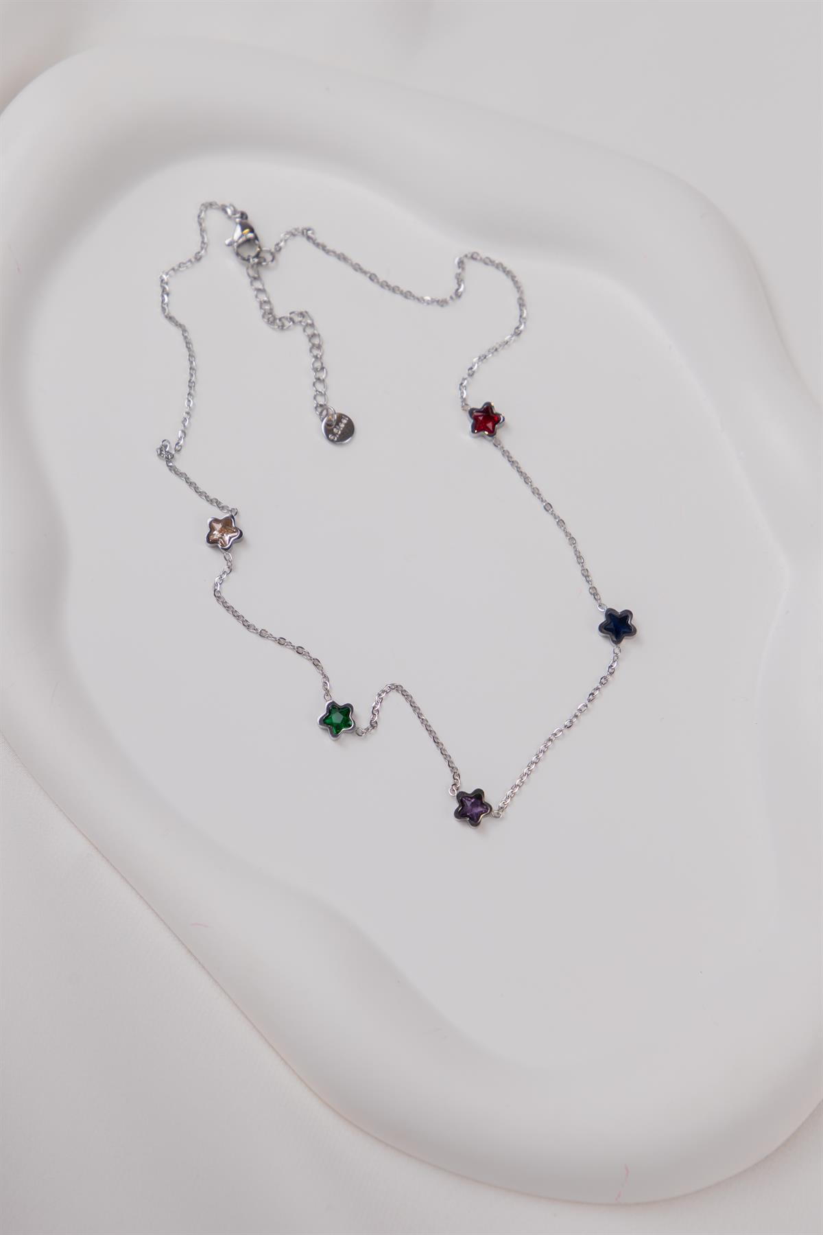 Yıldız Sıralı Gümüş Çelik Kolye