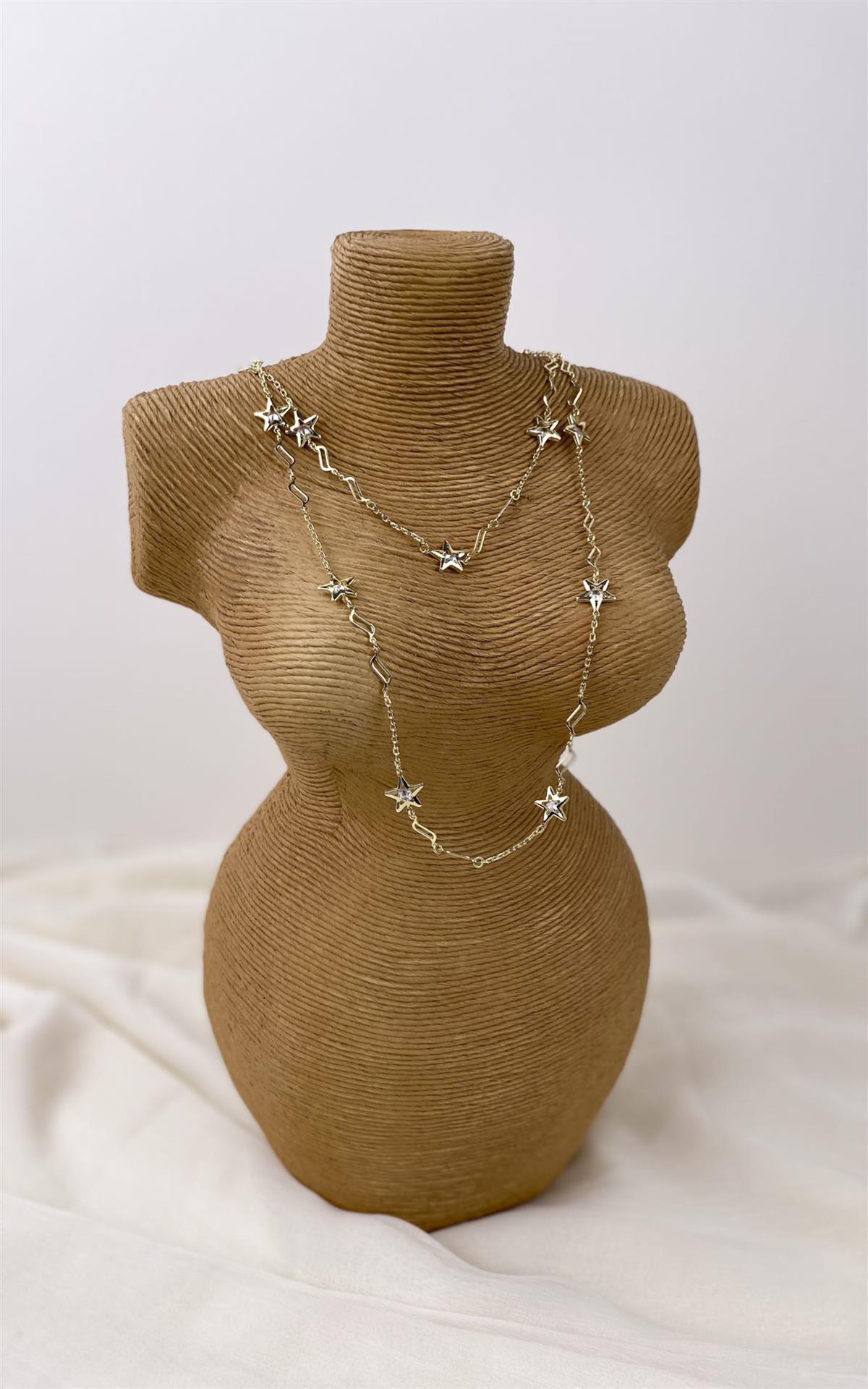 Yıldız Sıralı Taşlı Gold Kolye