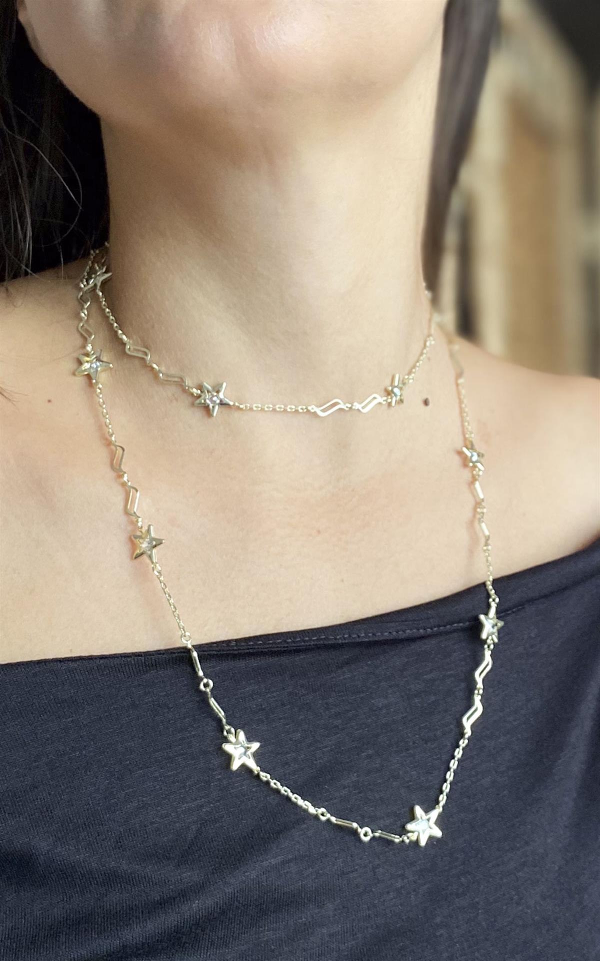 Yıldız Sıralı Taşlı Gold Kolye