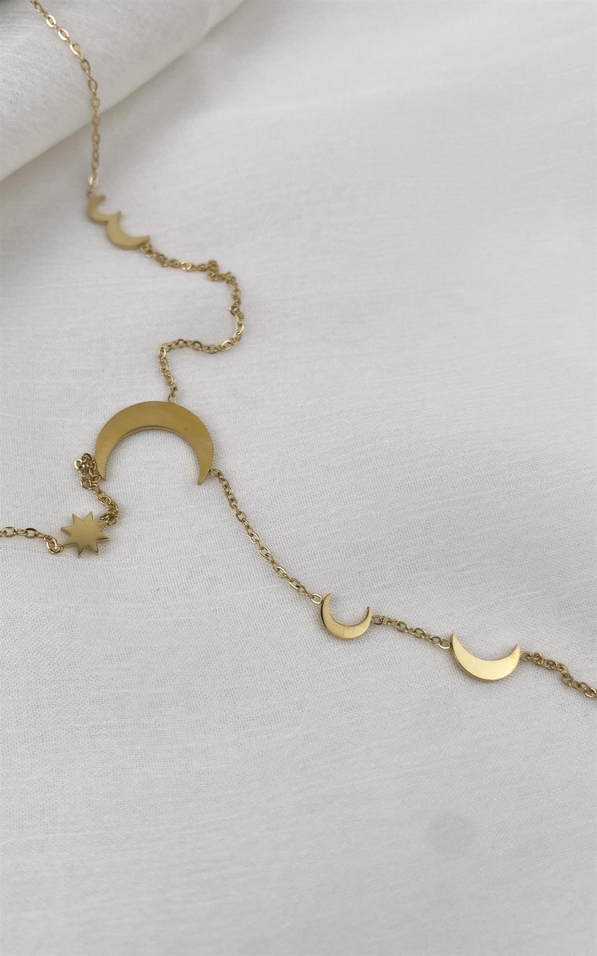 Yıldız ve Hilal Figürlü Gold Çelik Y Kolye