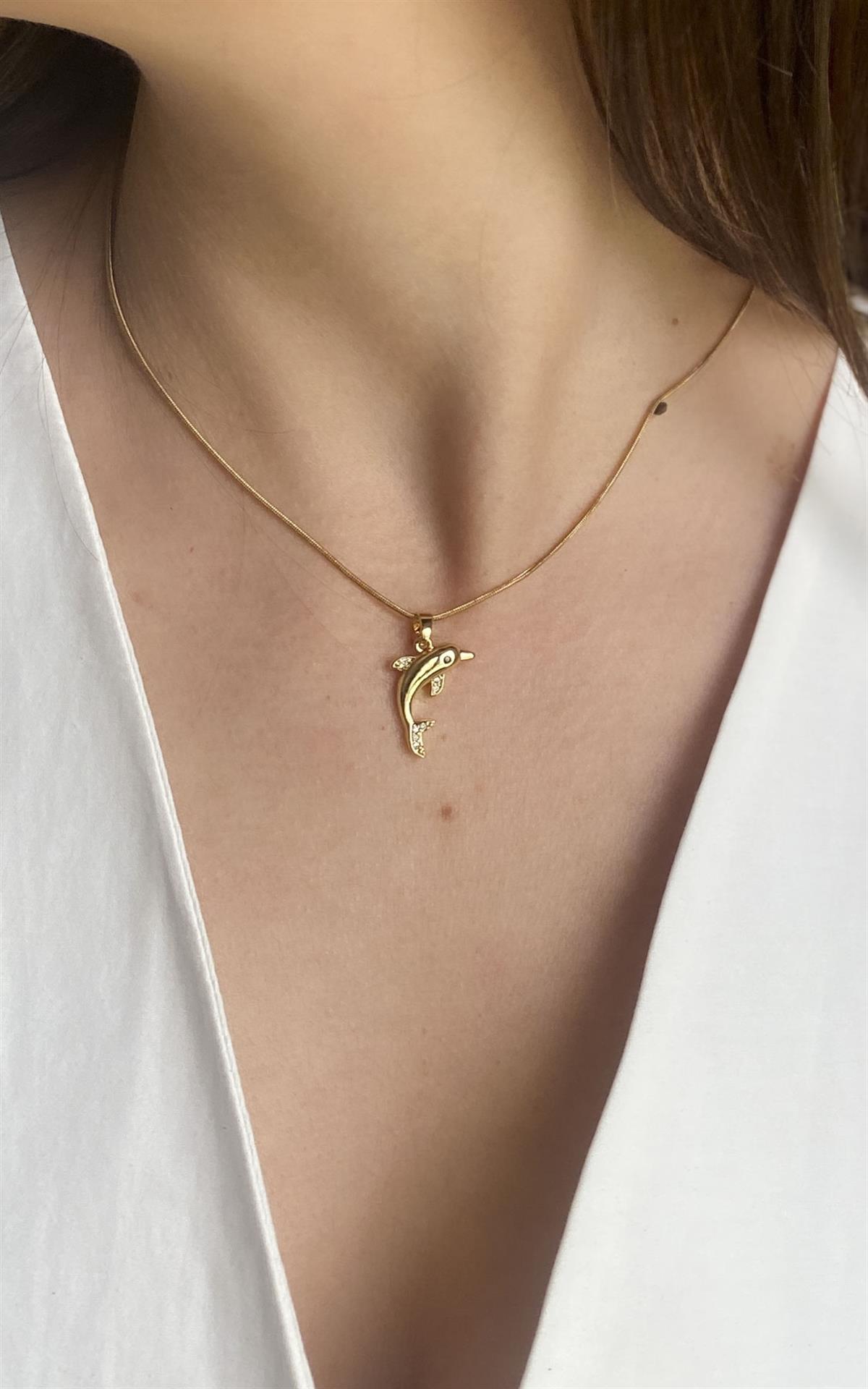 Yunus Figürlü Yılan Zincirli Gold Çelik Kolye