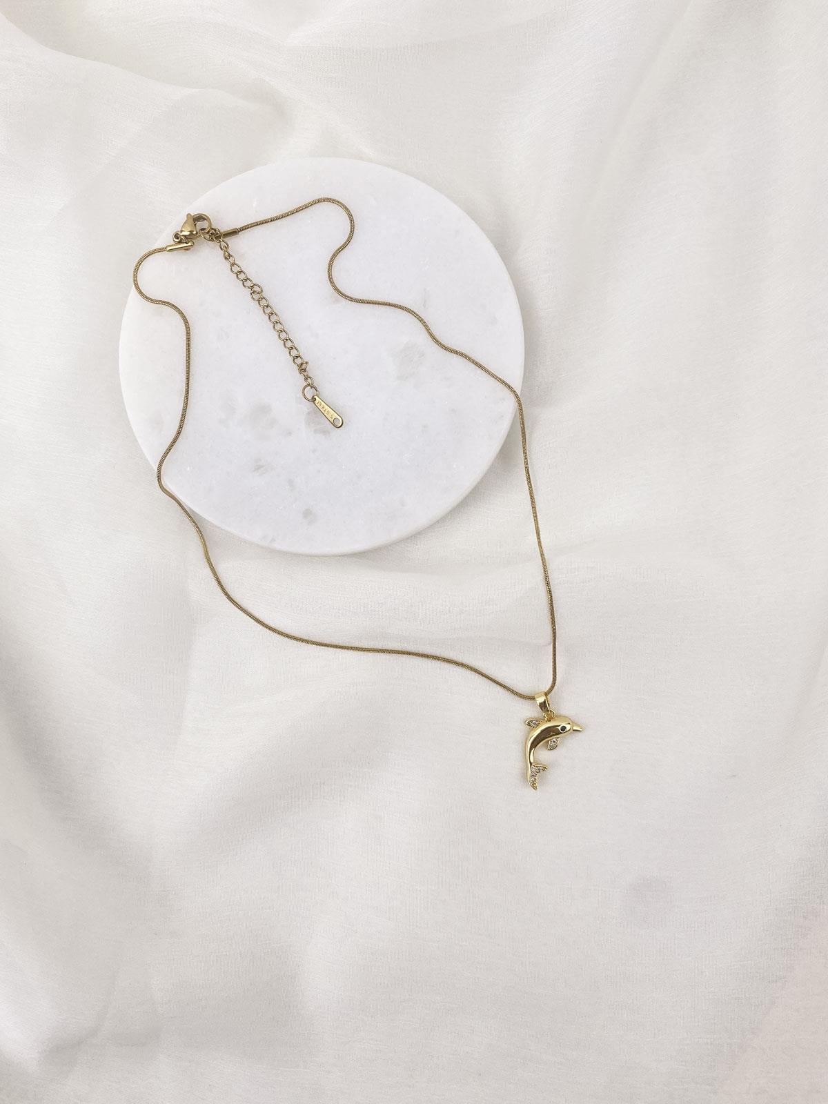 Yunus Figürlü Yılan Zincirli Gold Çelik Kolye