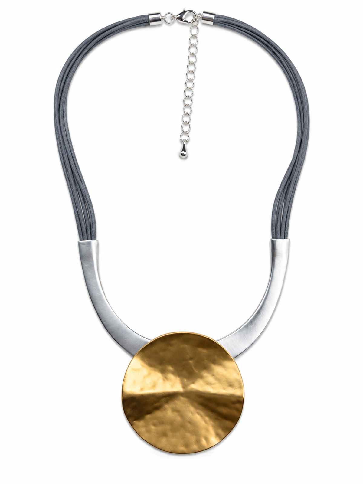 Yuvarlak Plaka Silver Gold Deri İpli Kolye