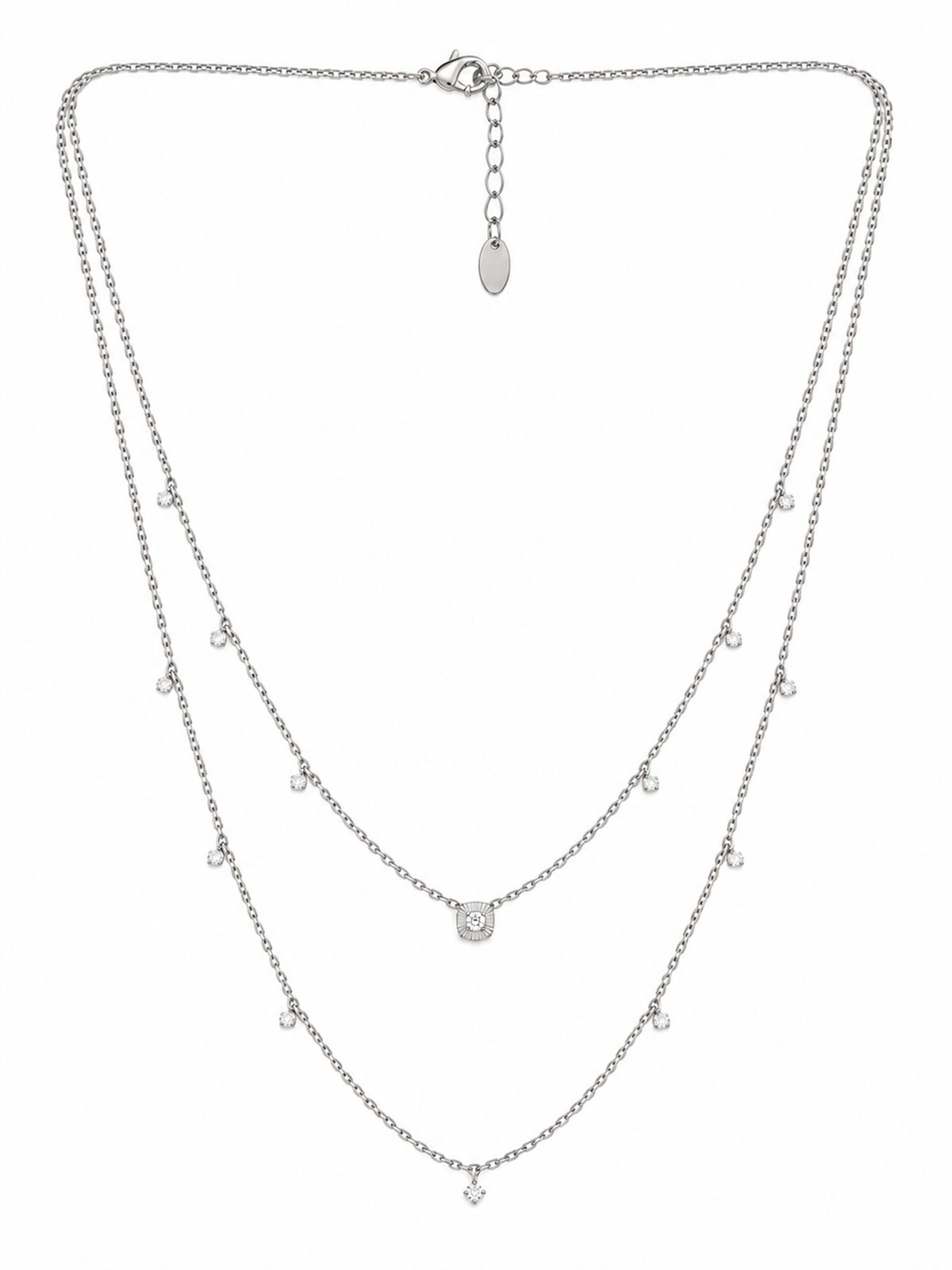 Zirkon Taş Detaylı Çift Sıra Silver Kolye