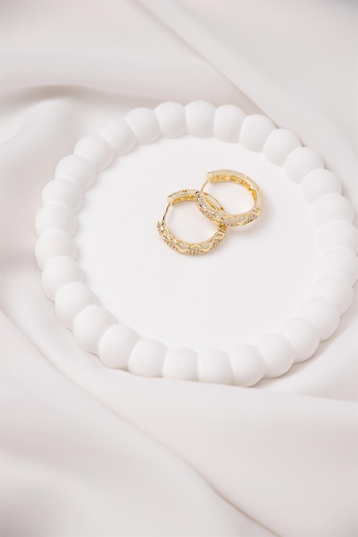 Zirkon Taşlı Gold Halka Küpe