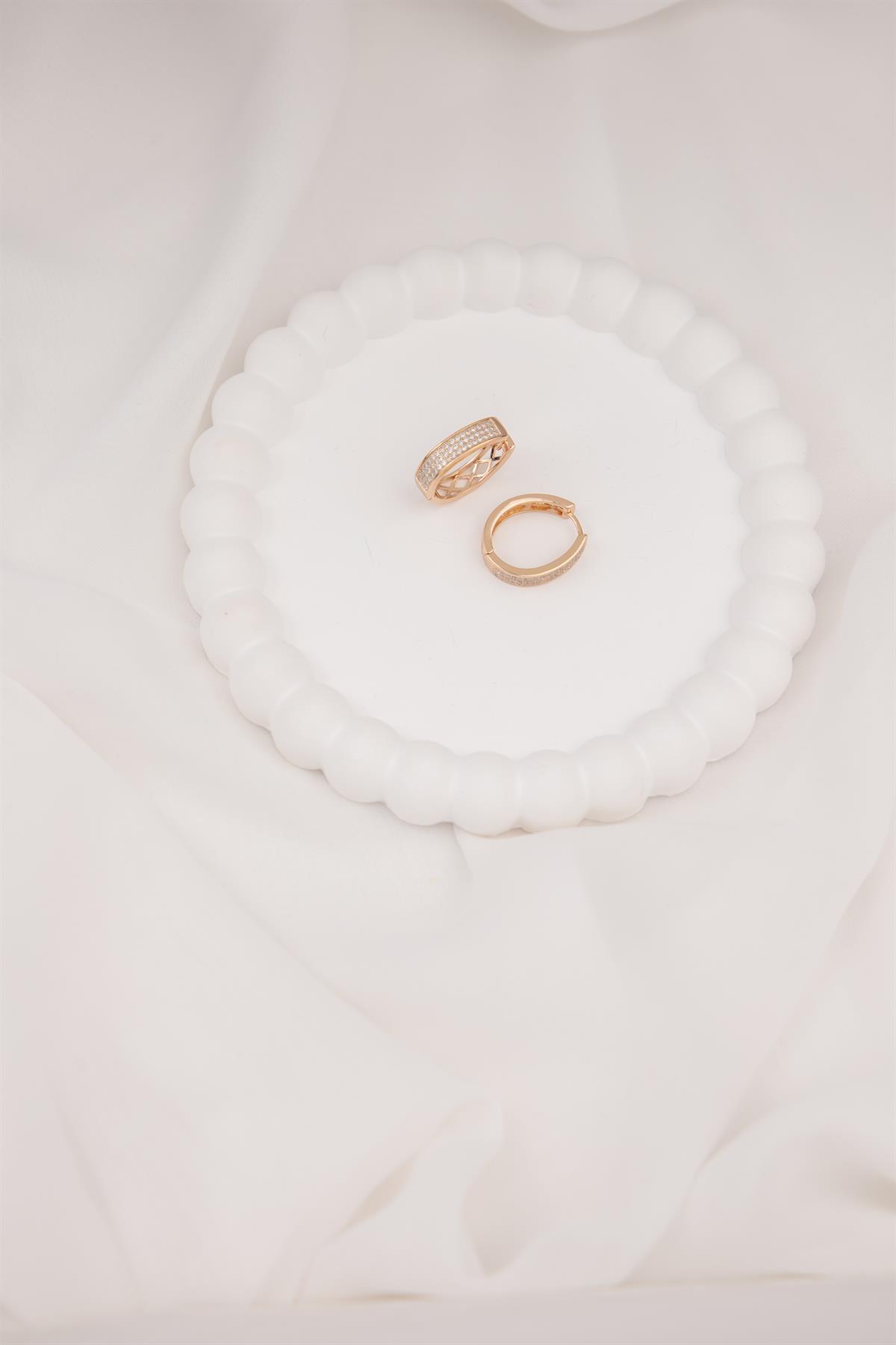 Zirkon Taşlı Oval Gold Halka Küpe