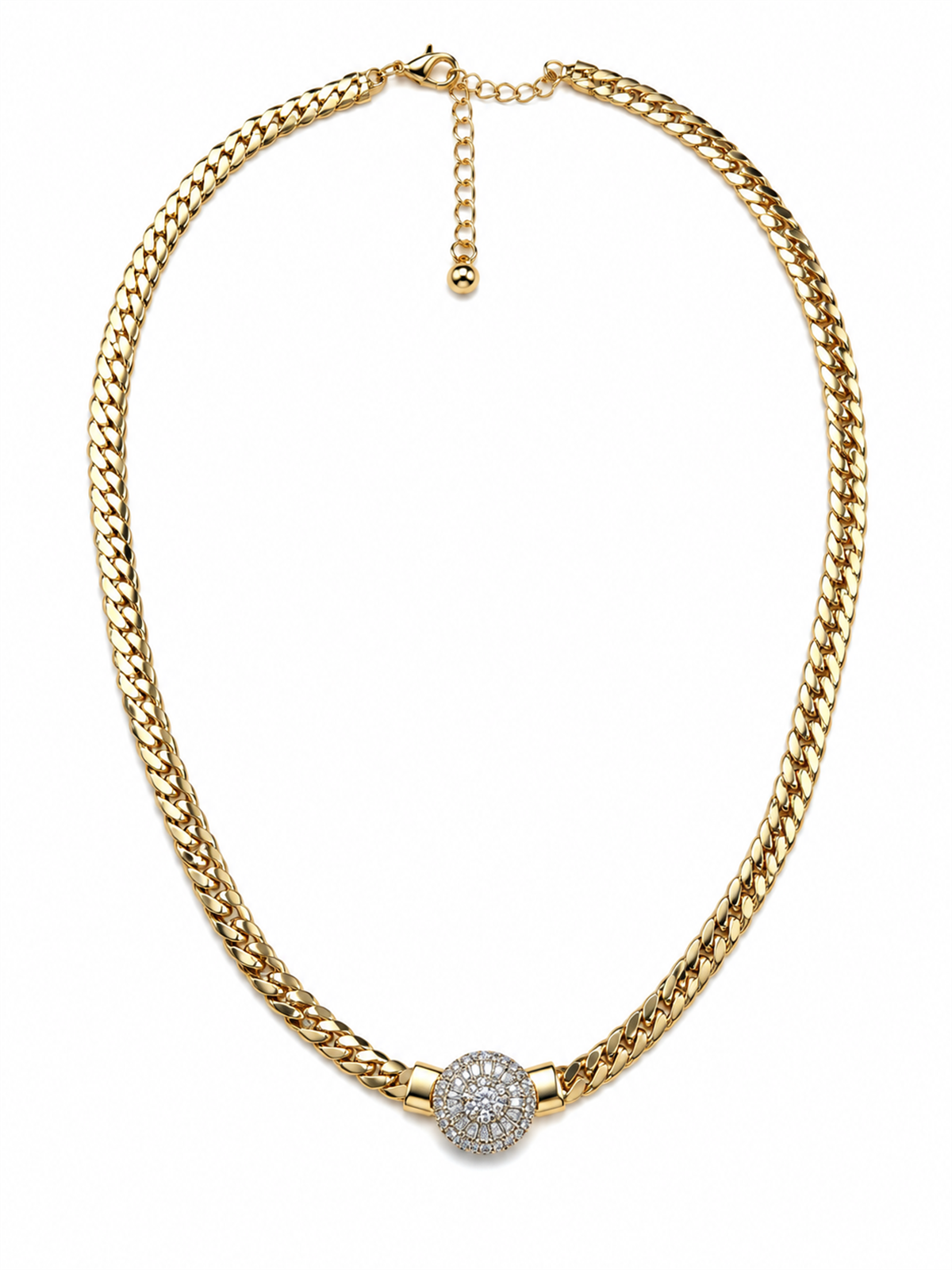 Zirkon Taşlı Yassı Zincir Gold Silver Tasarım Kolye