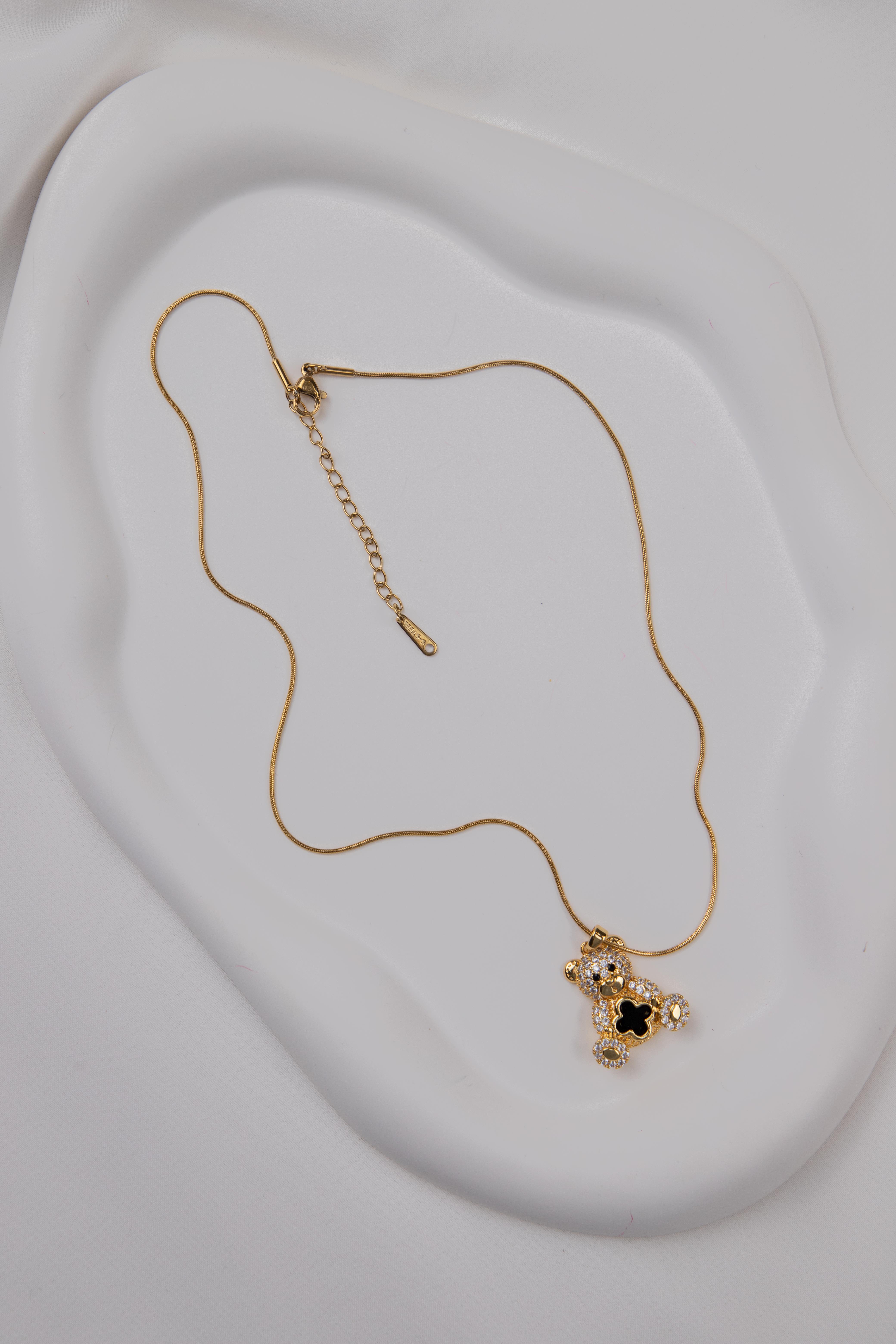 Ayıcık Figürlü Gold Çelik Kolye