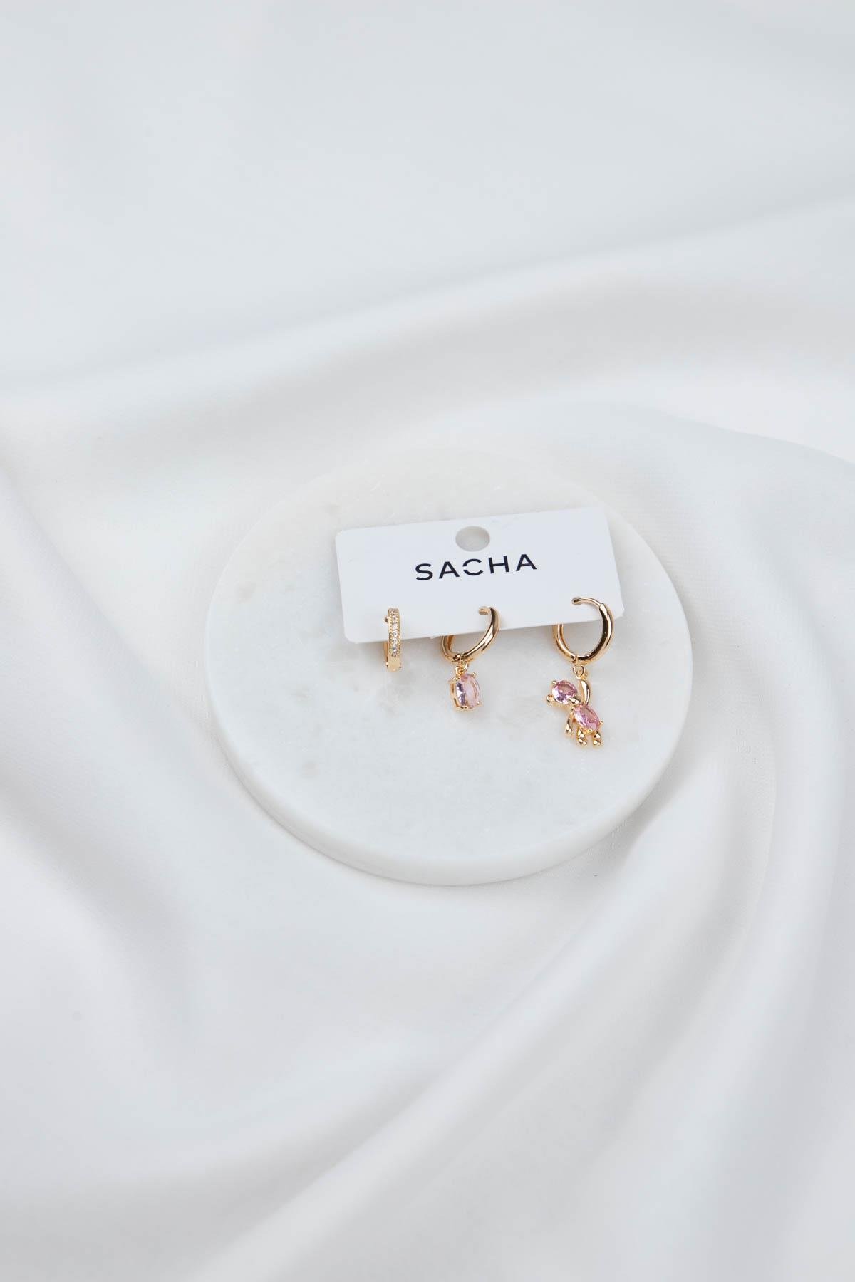 Ayıcık Figürlü Gold Set Küpe