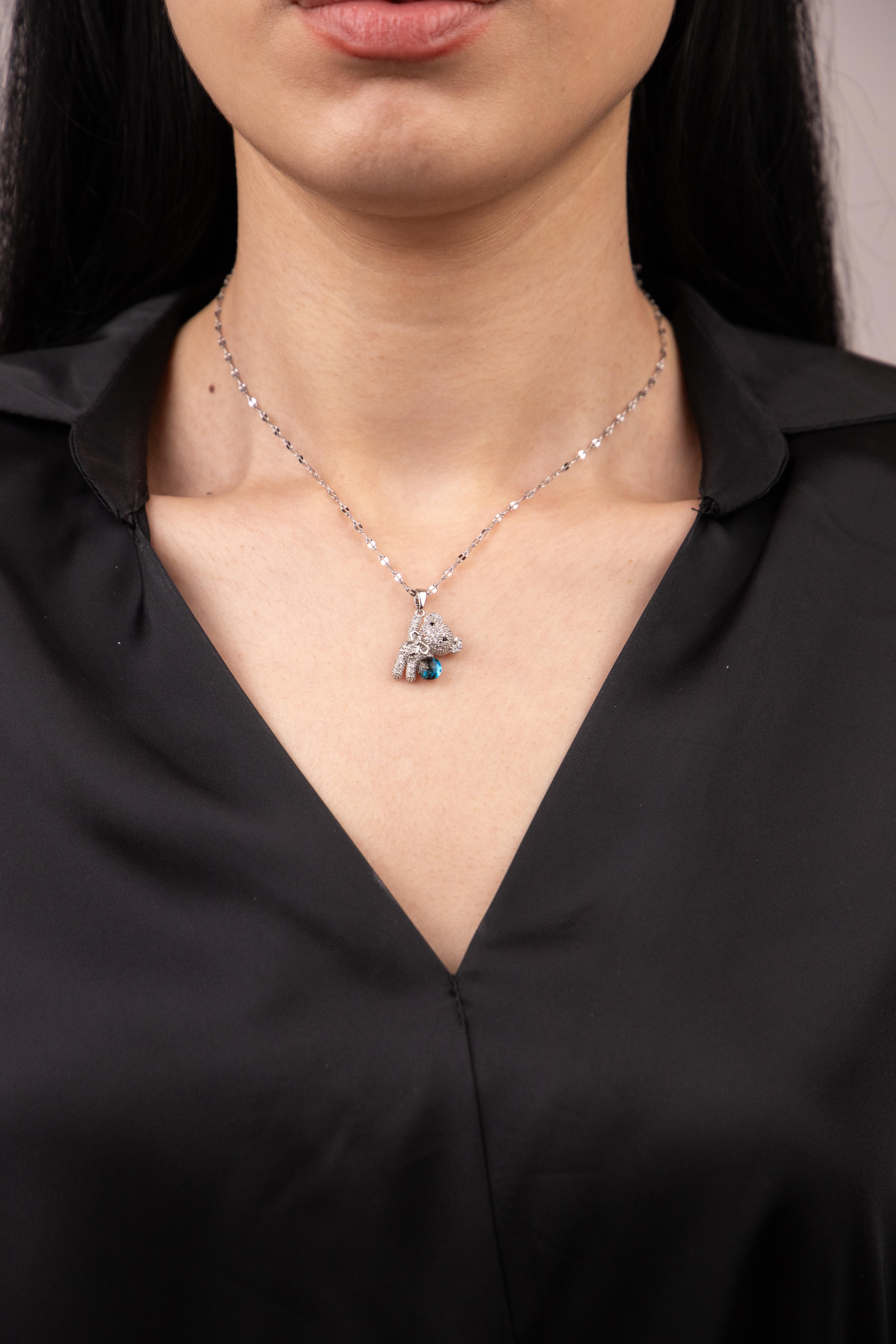 Ayıcık Figürlü Gümüş Çelik Kolye