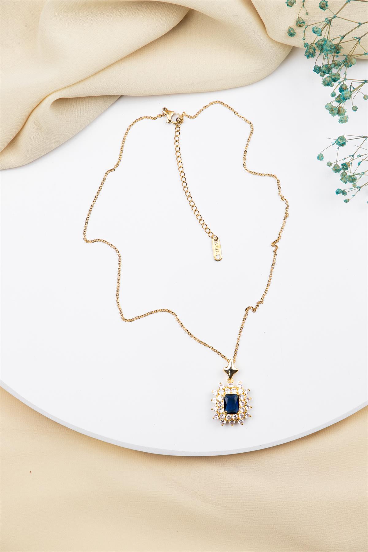 Baget Taşlı 38cm Gold Çelik Kolye