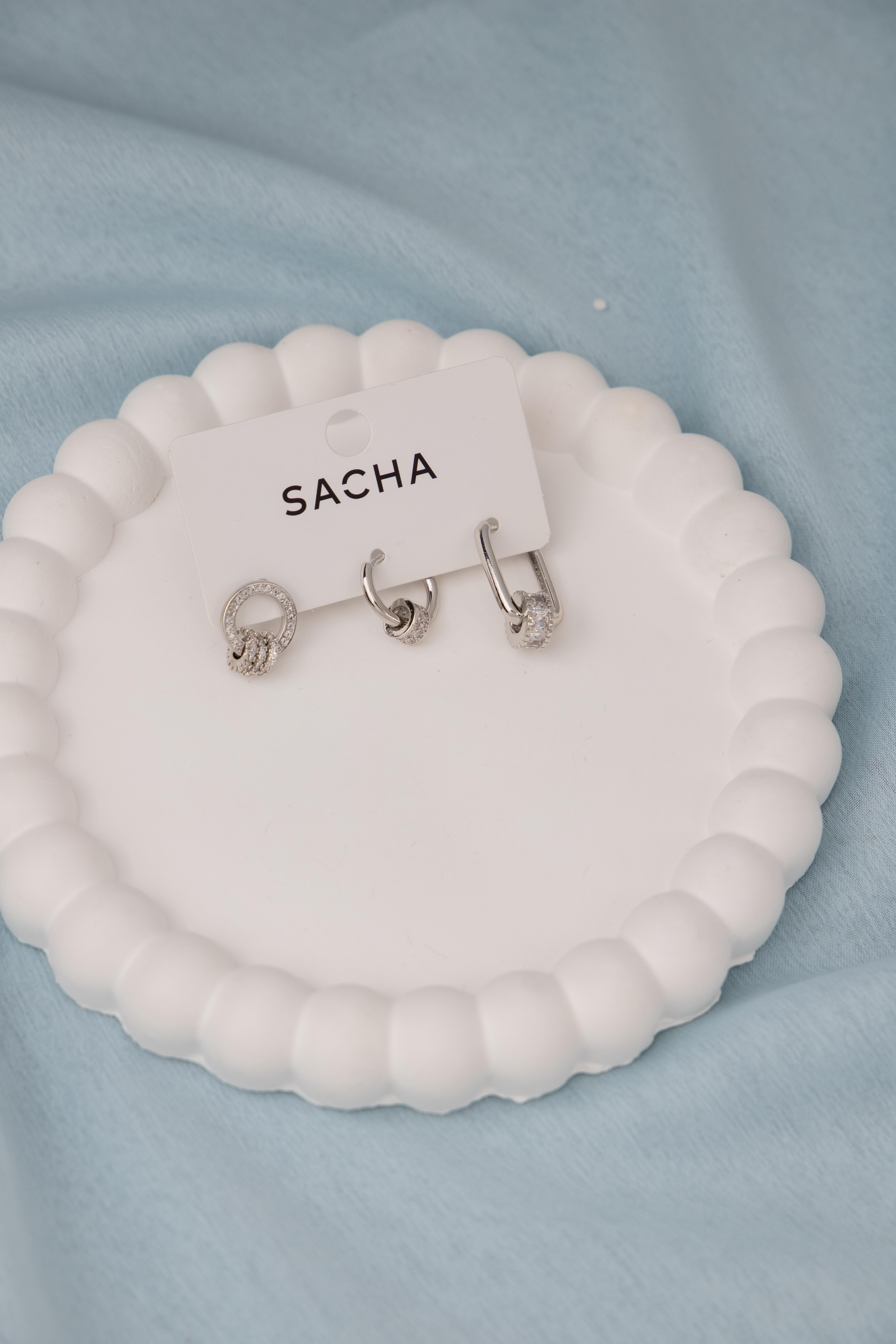 Biyeli Zirkon Taşlı Gümüş Set Küpe