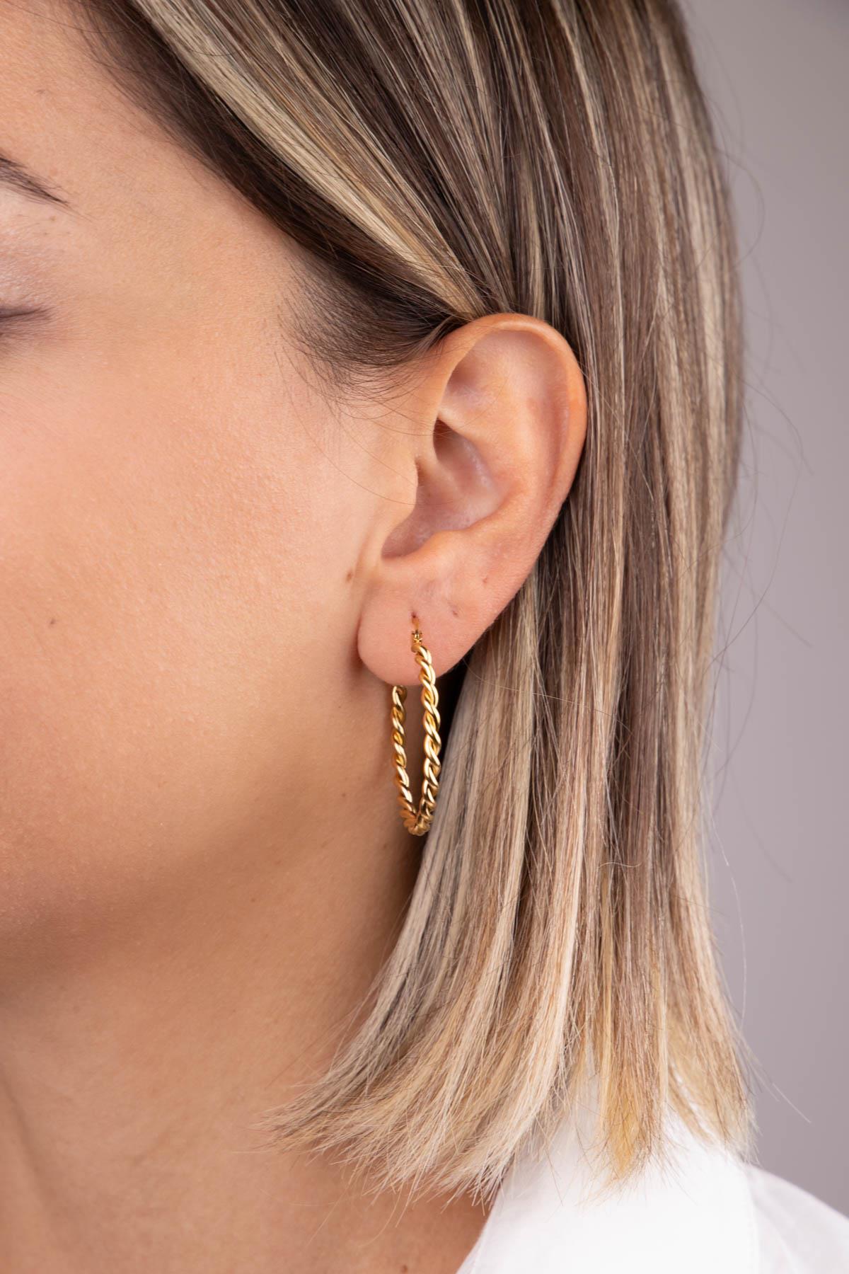 Burgu 3cm Gold Çelik Halka Küpe