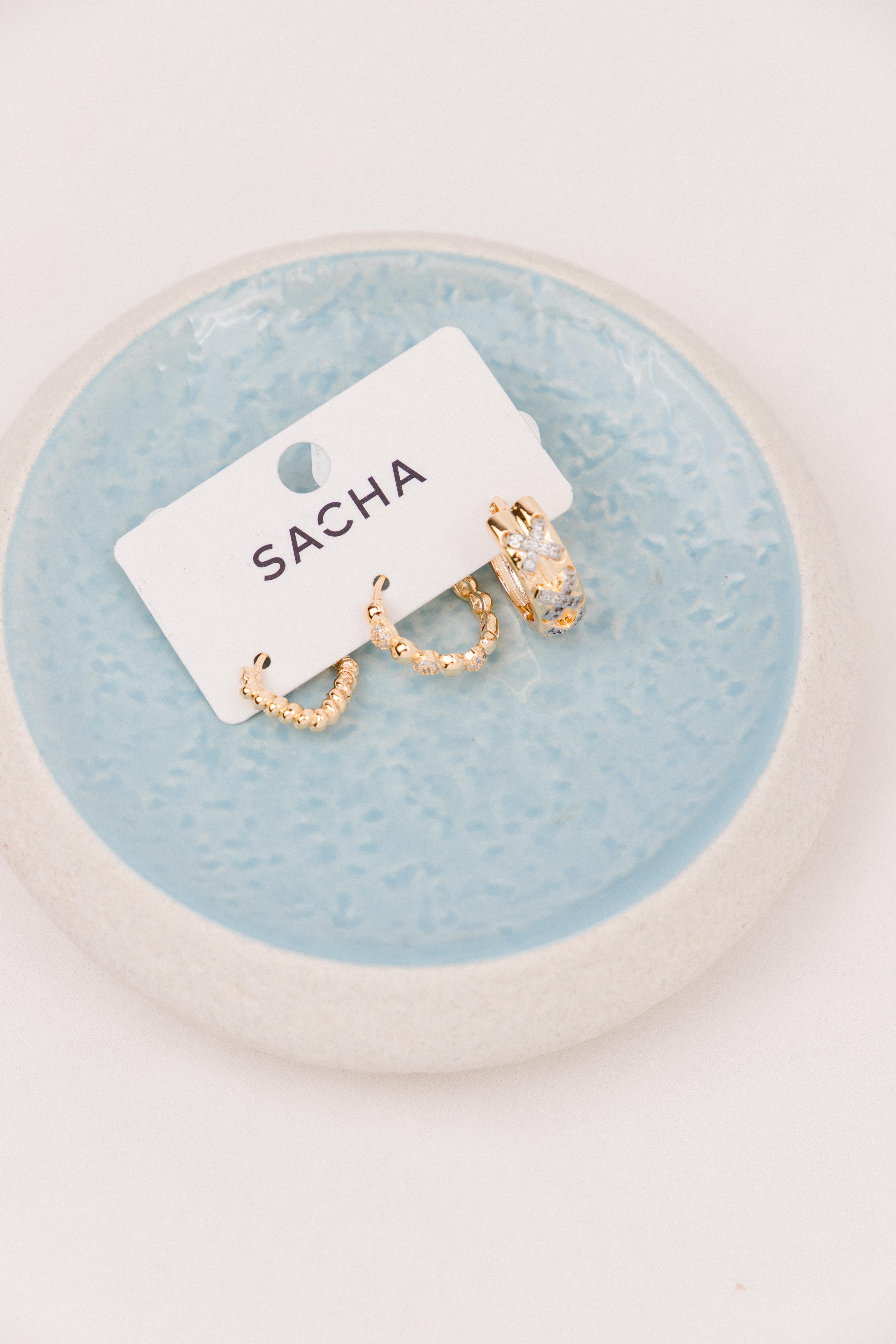 Çarpı Detay Gold Halka Set Küpe