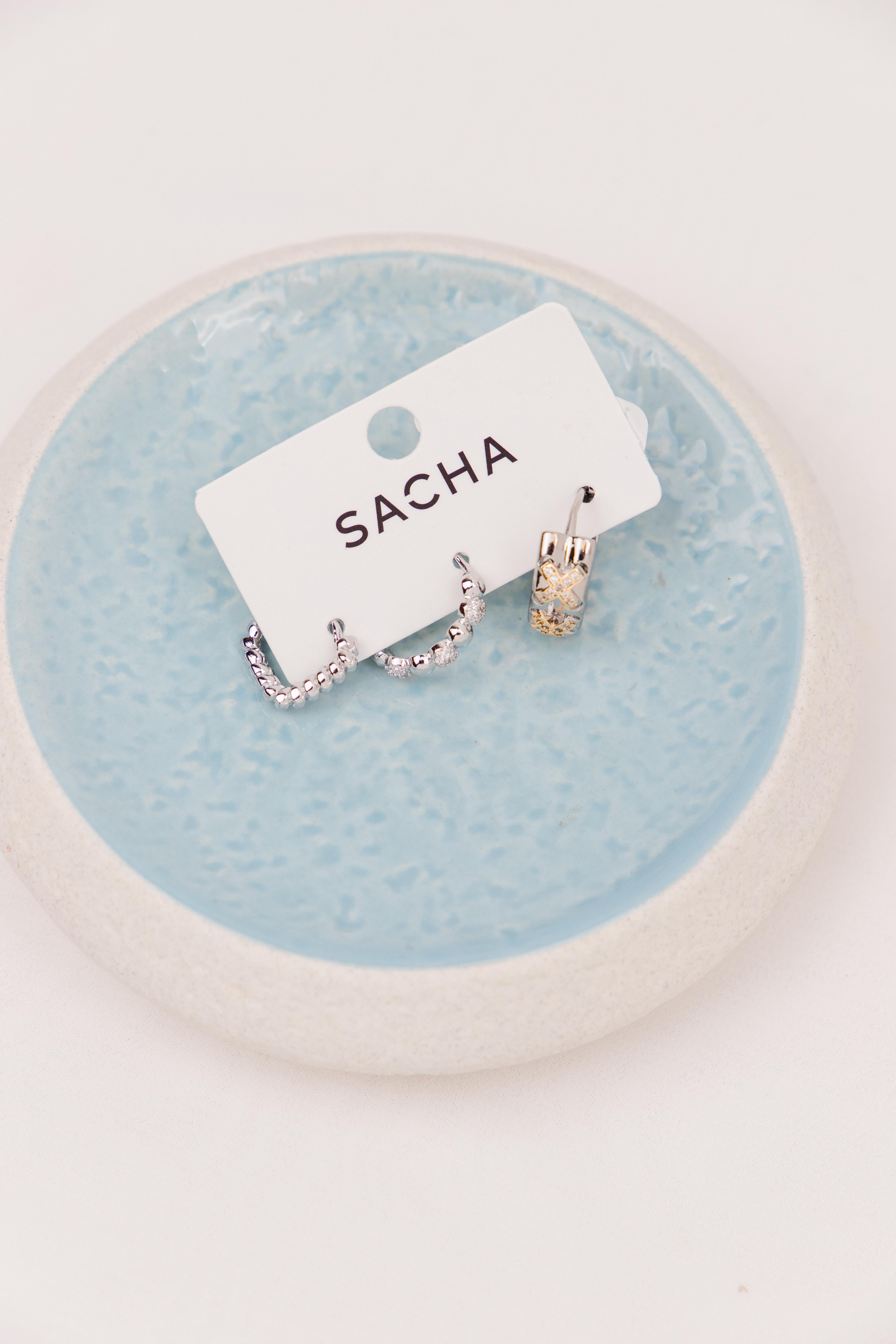 Çarpı Detay Gümüş Halka Set Küpe