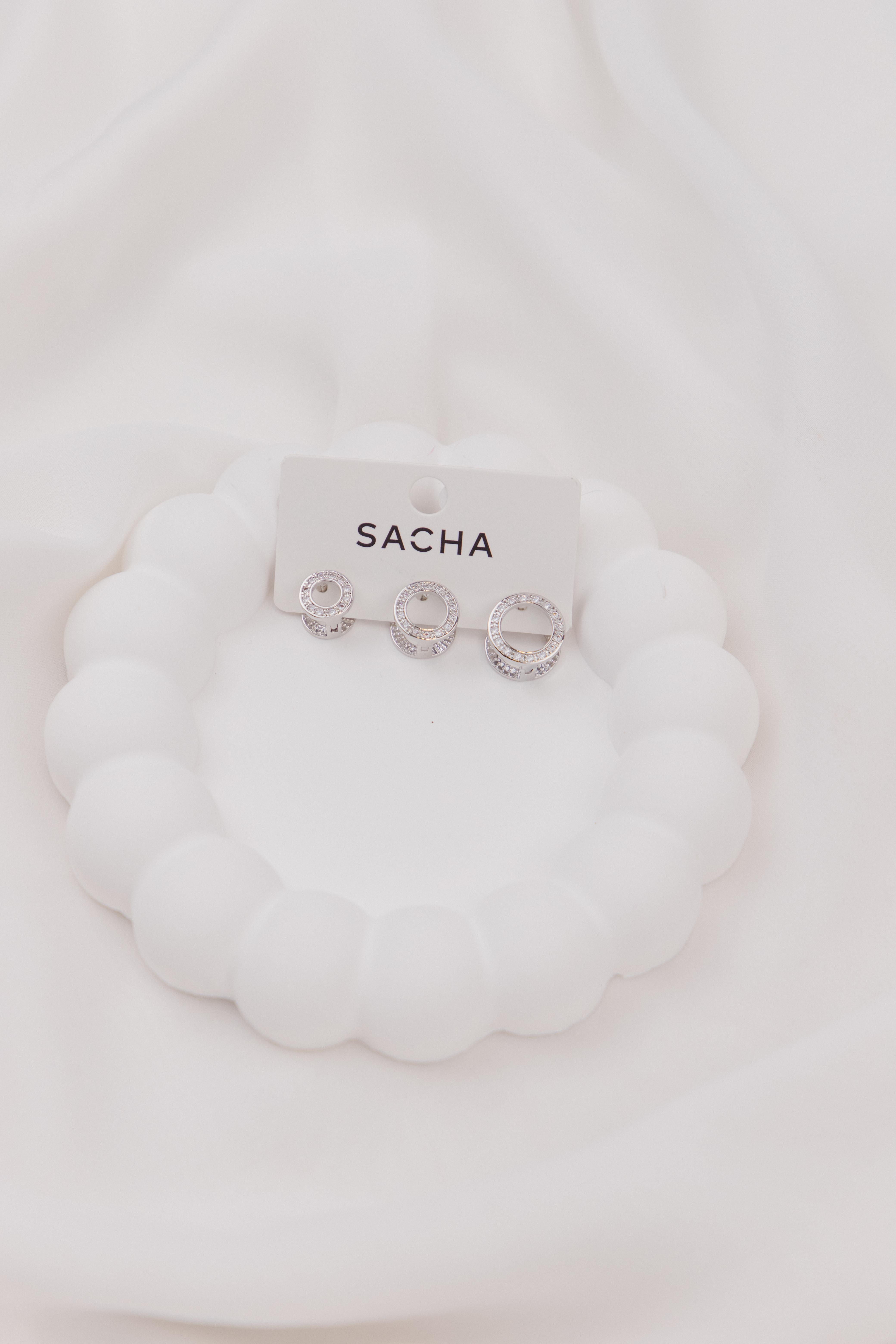 Daire Zirkon Taşlı Gümüş Set Küpe