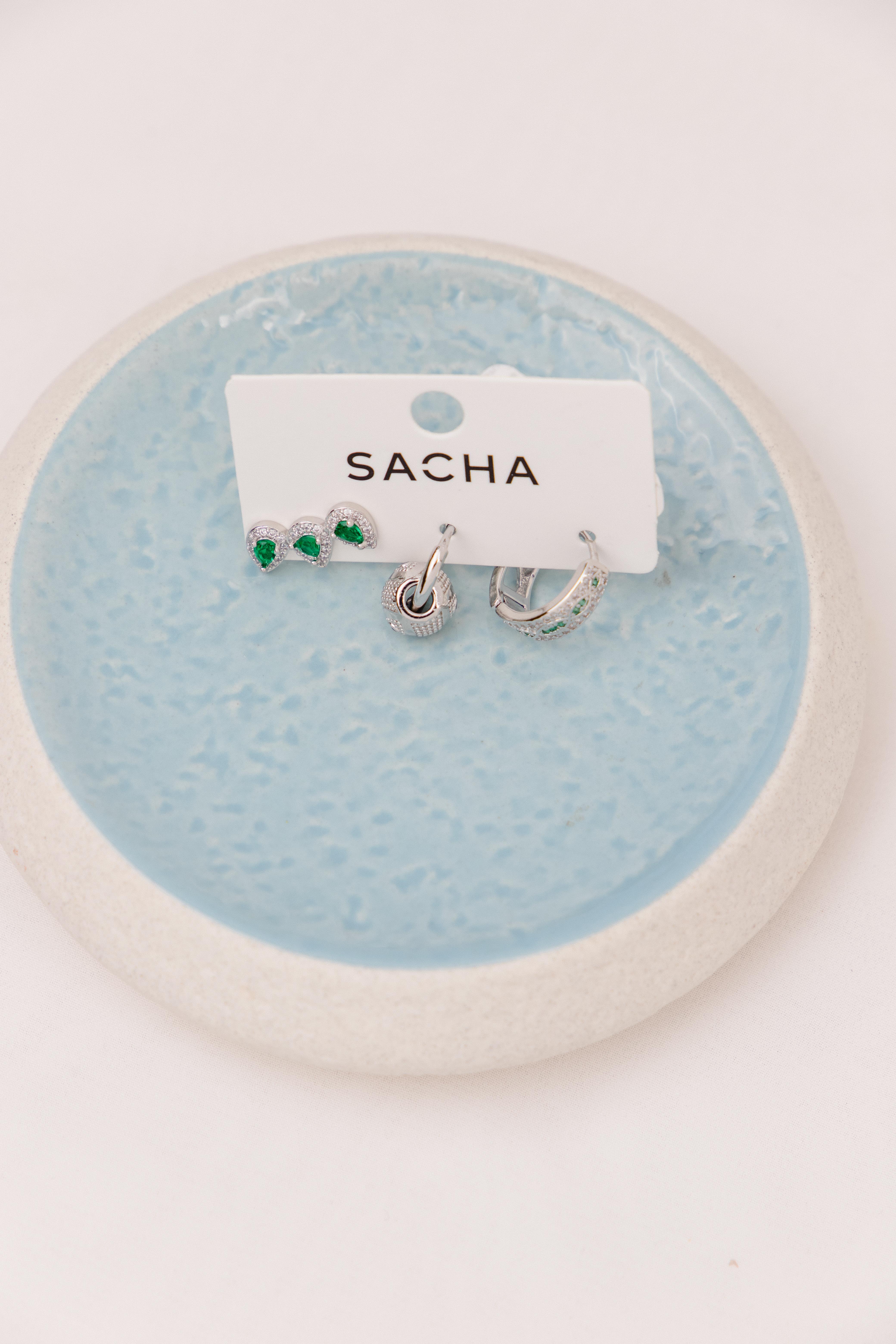 Damla Taşlı Göz Desenli Gümüş Set Küpe