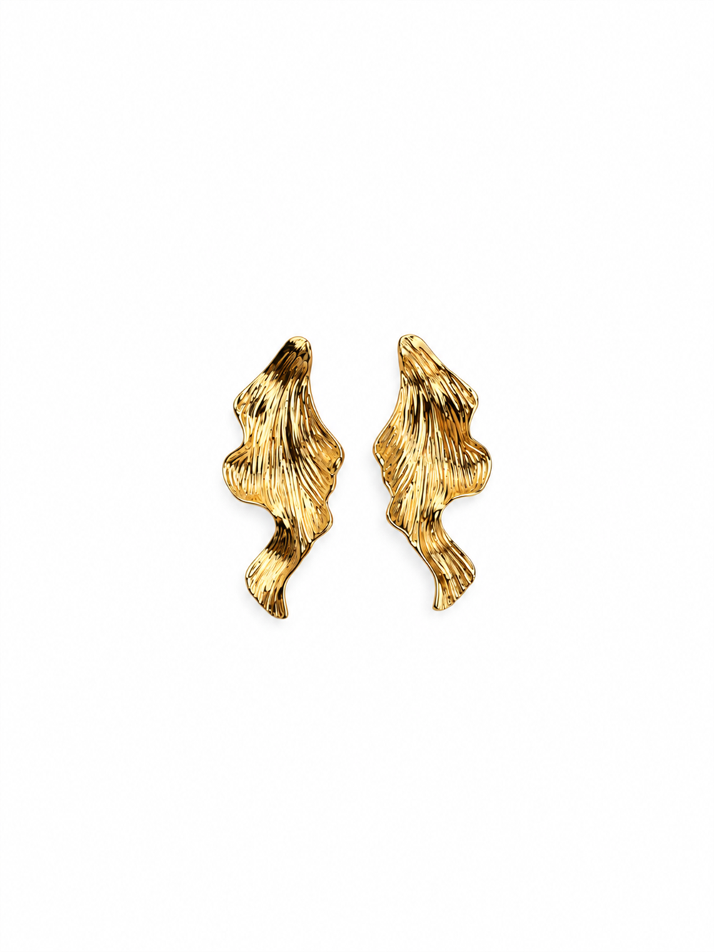 Dokulu Geometrik Plaka Formlu Gold Küpe