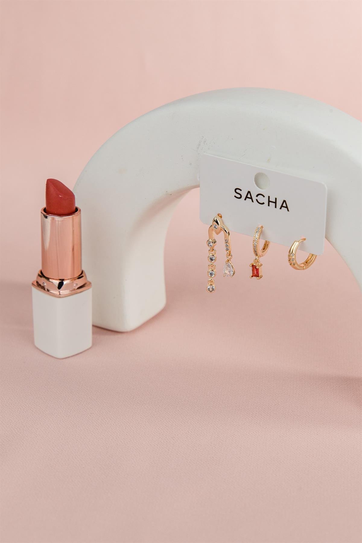 Figürlü Gold Set Küpe