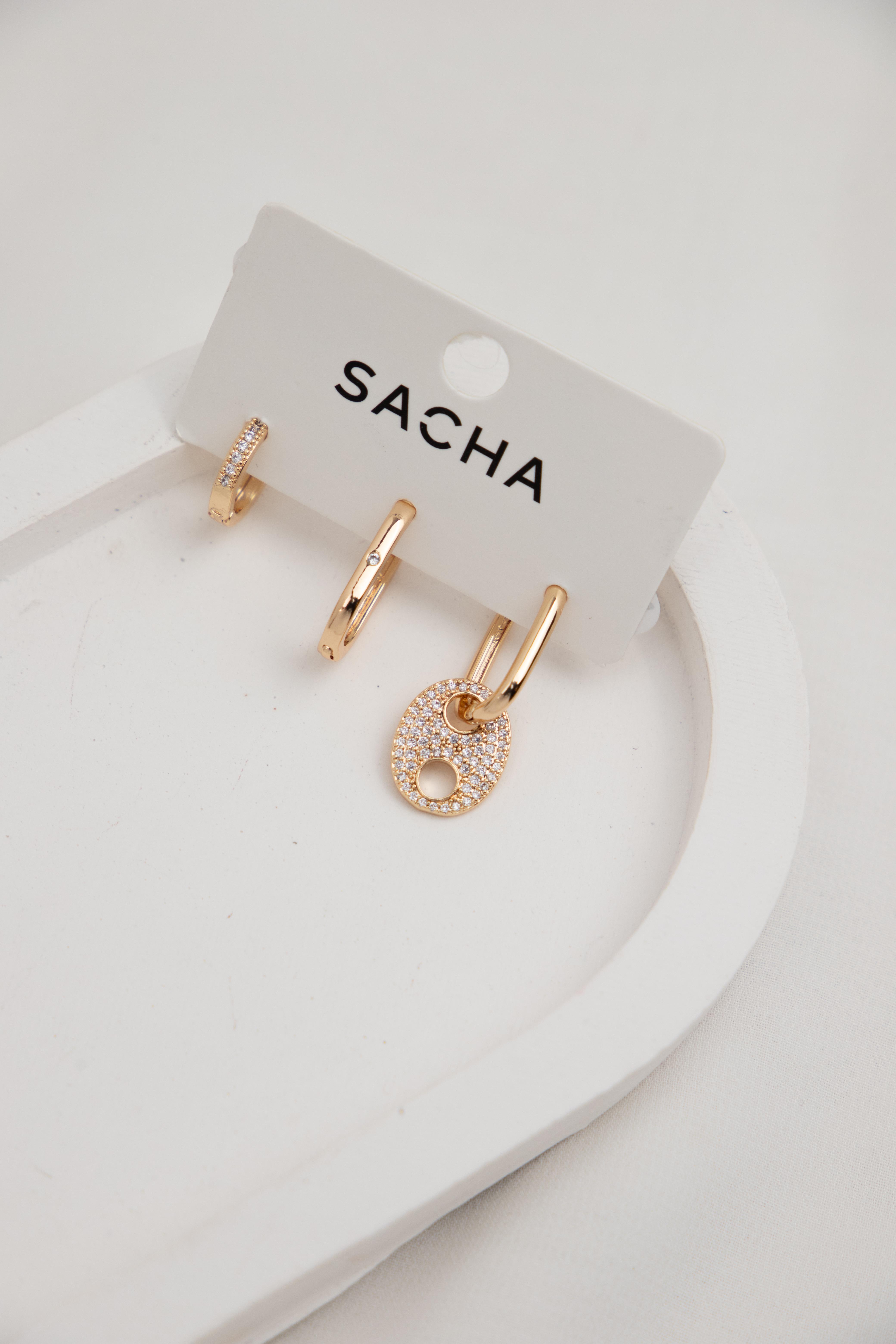 Figürlü Zirkon Taşlı Gold Halka Set Küpe