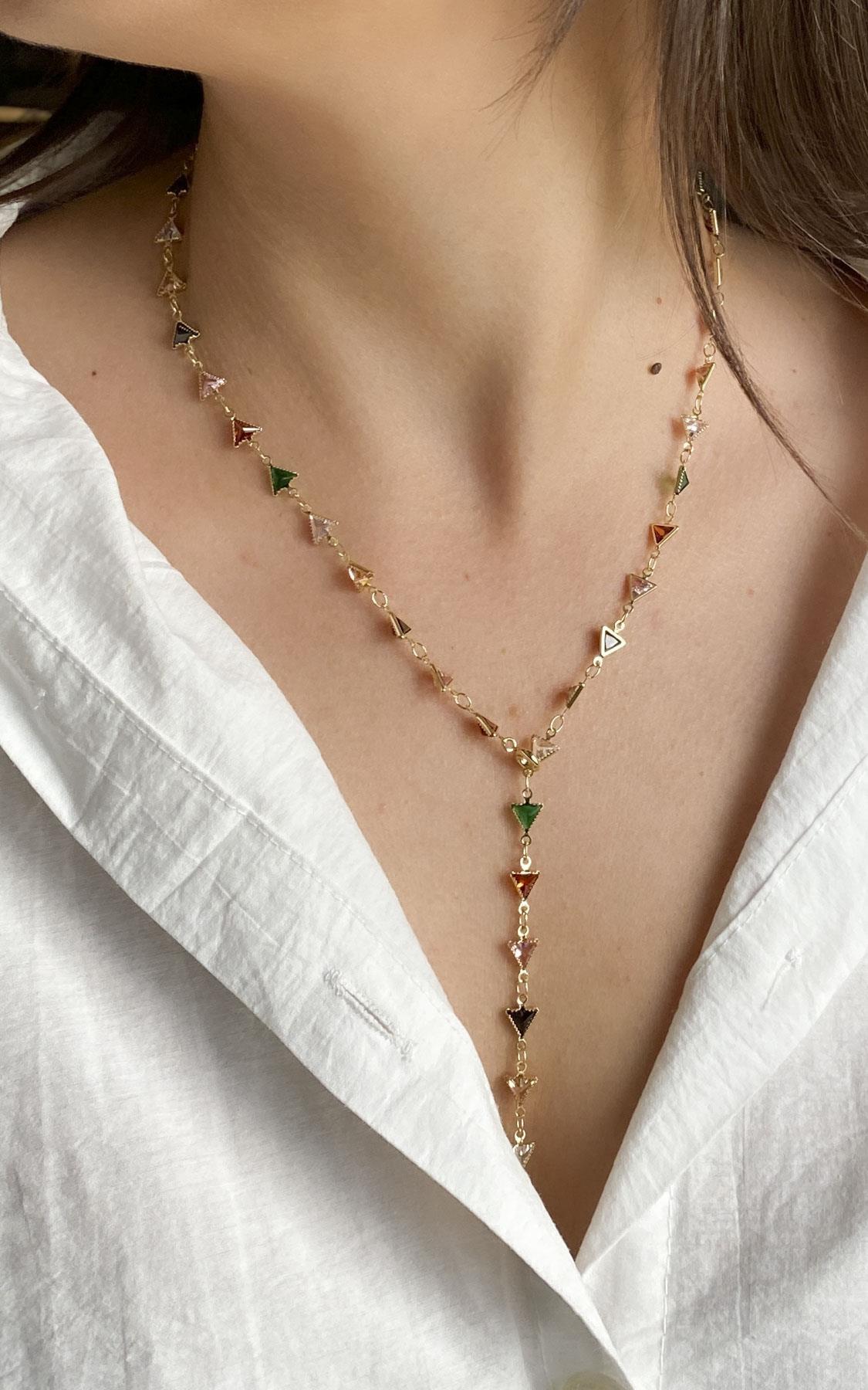 Geometrik Gold Renkli Çelik Y Kolye