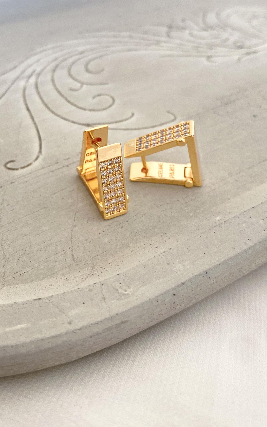 Geometrik Zirkon Taşlı Gold Halka Küpe