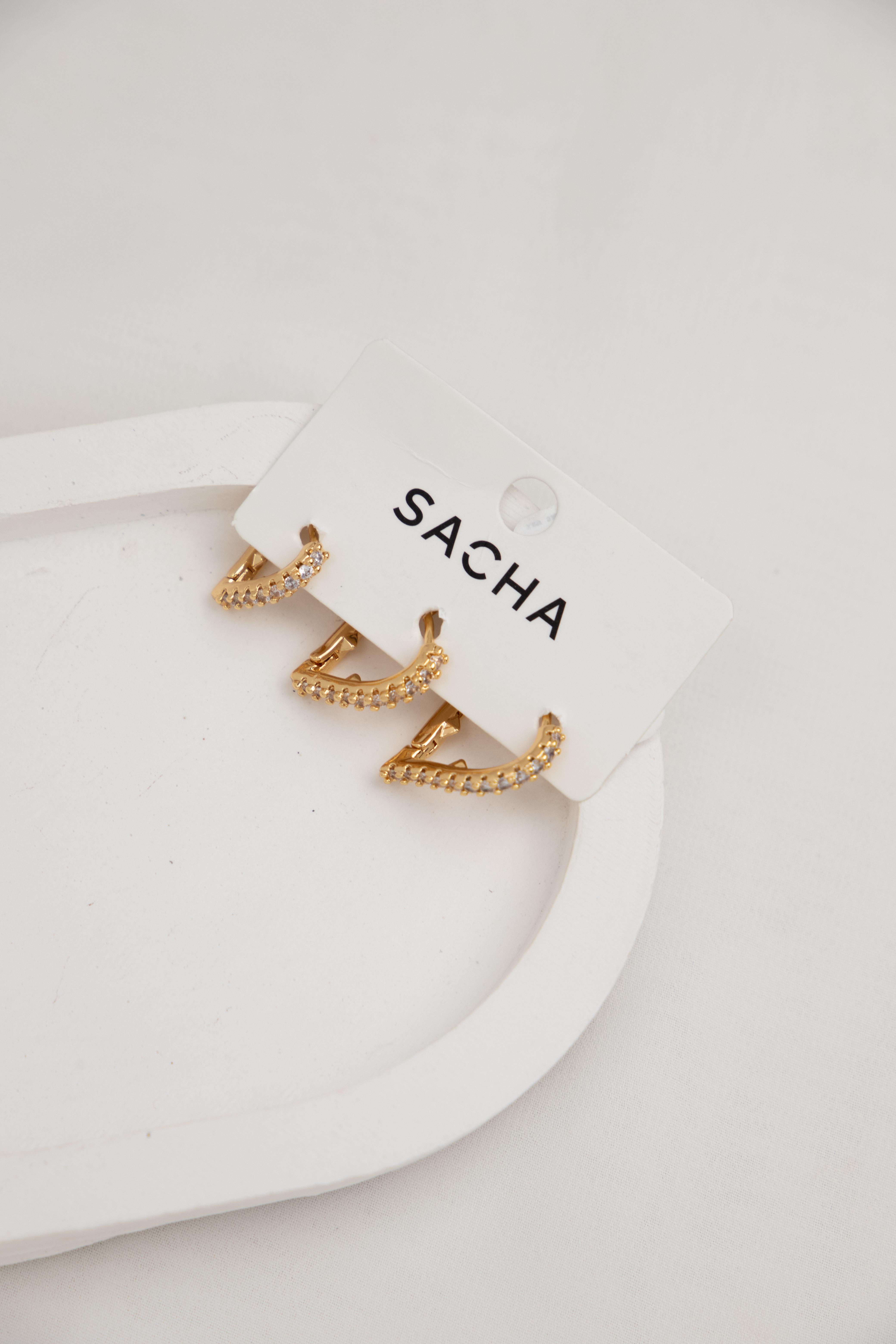 Geometrik Zirkon Taşlı Gold Set Küpe