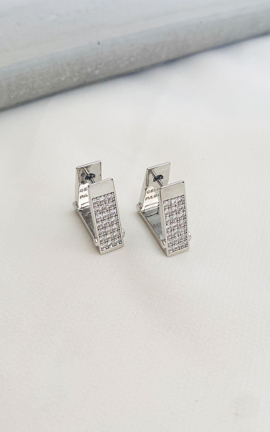 Geometrik Zirkon Taşlı Gümüş Halka Küpe