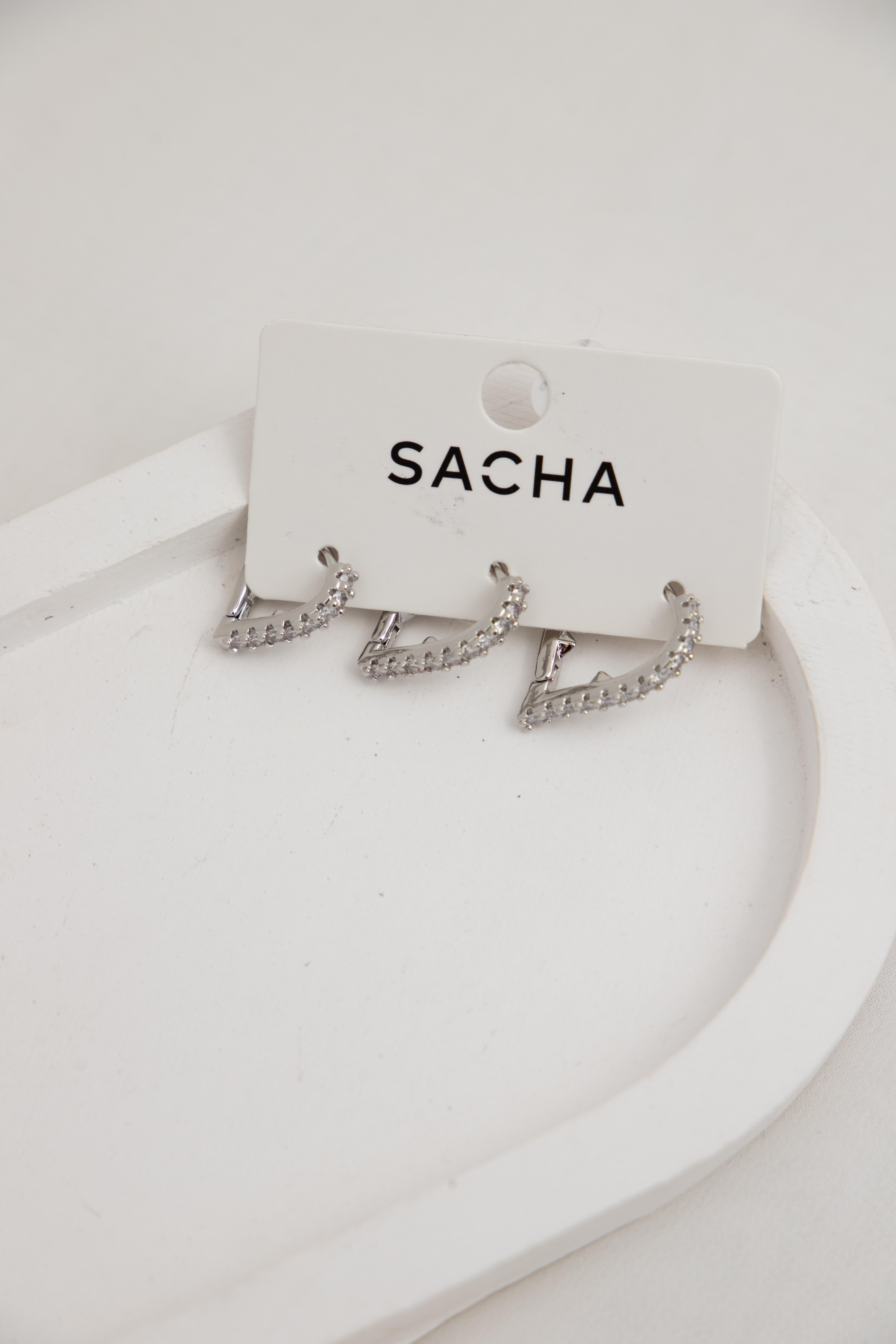 Geometrik Zirkon Taşlı Gümüş Set Küpe