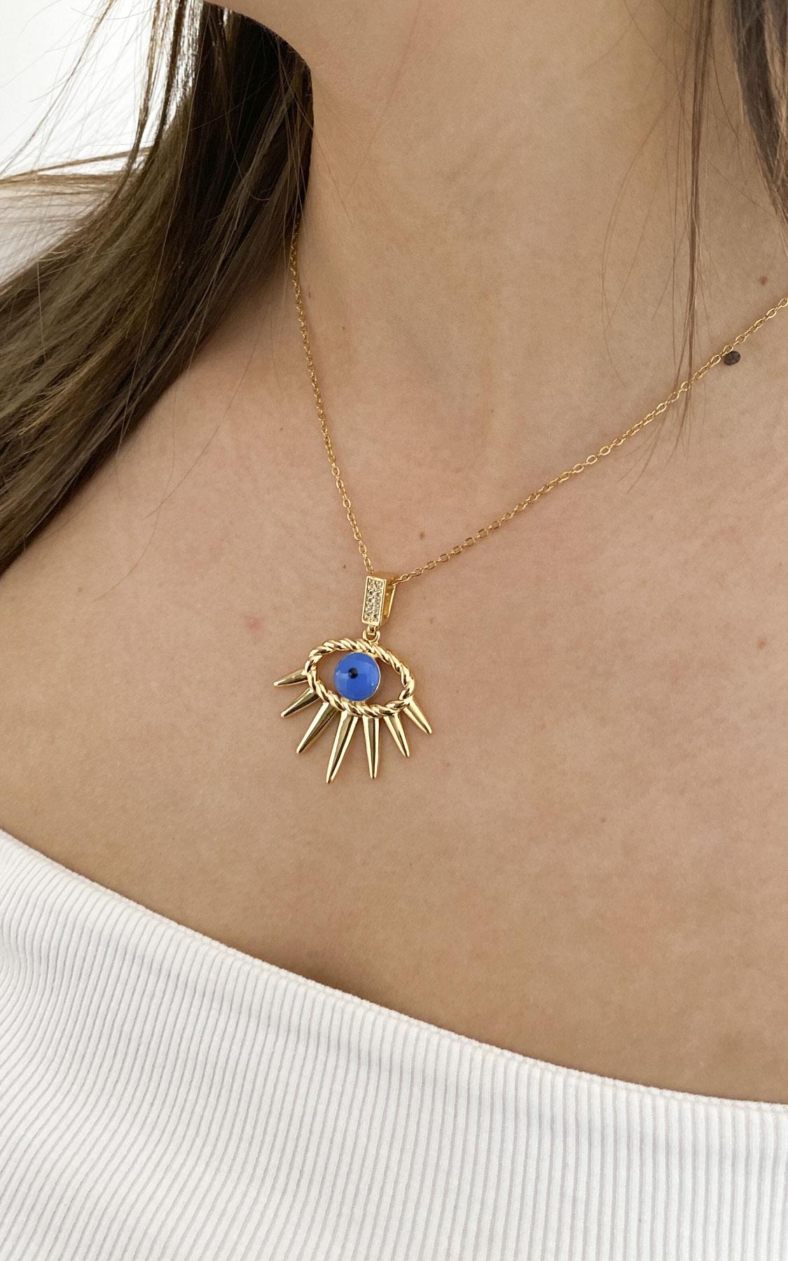 Göz Figürlü Gold Çelik Kolye