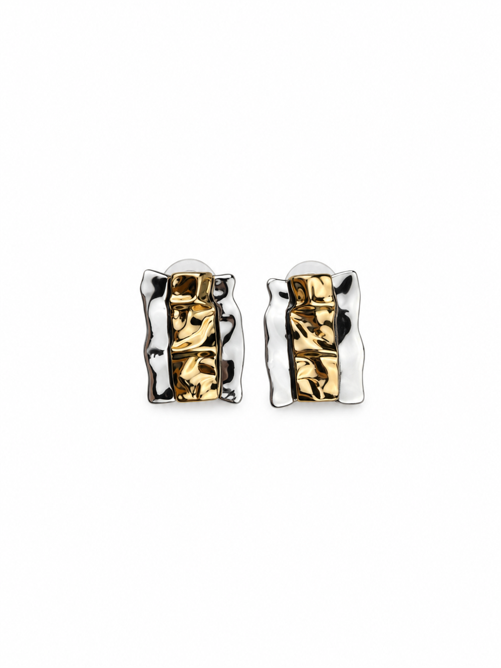 Kabartma Dokulu Silver Gold Küpe
