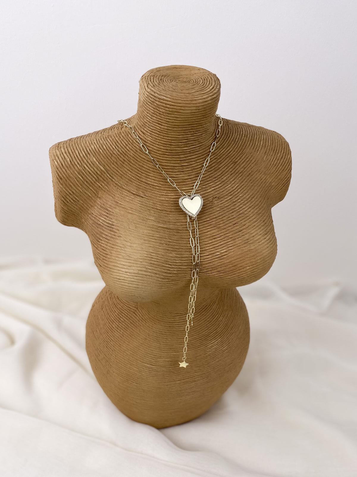 Kalp Figürlü Oval Zincir Gold Y Kolye