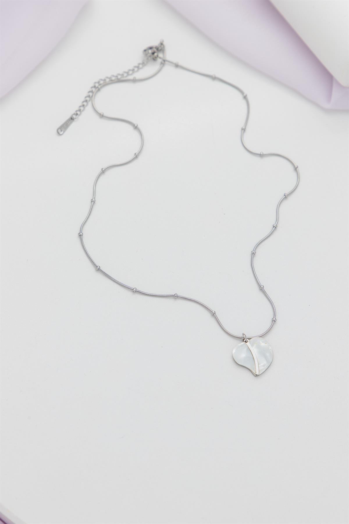 Kalp Figürlü Topçuk Zincir Gümüş Çelik Kolye