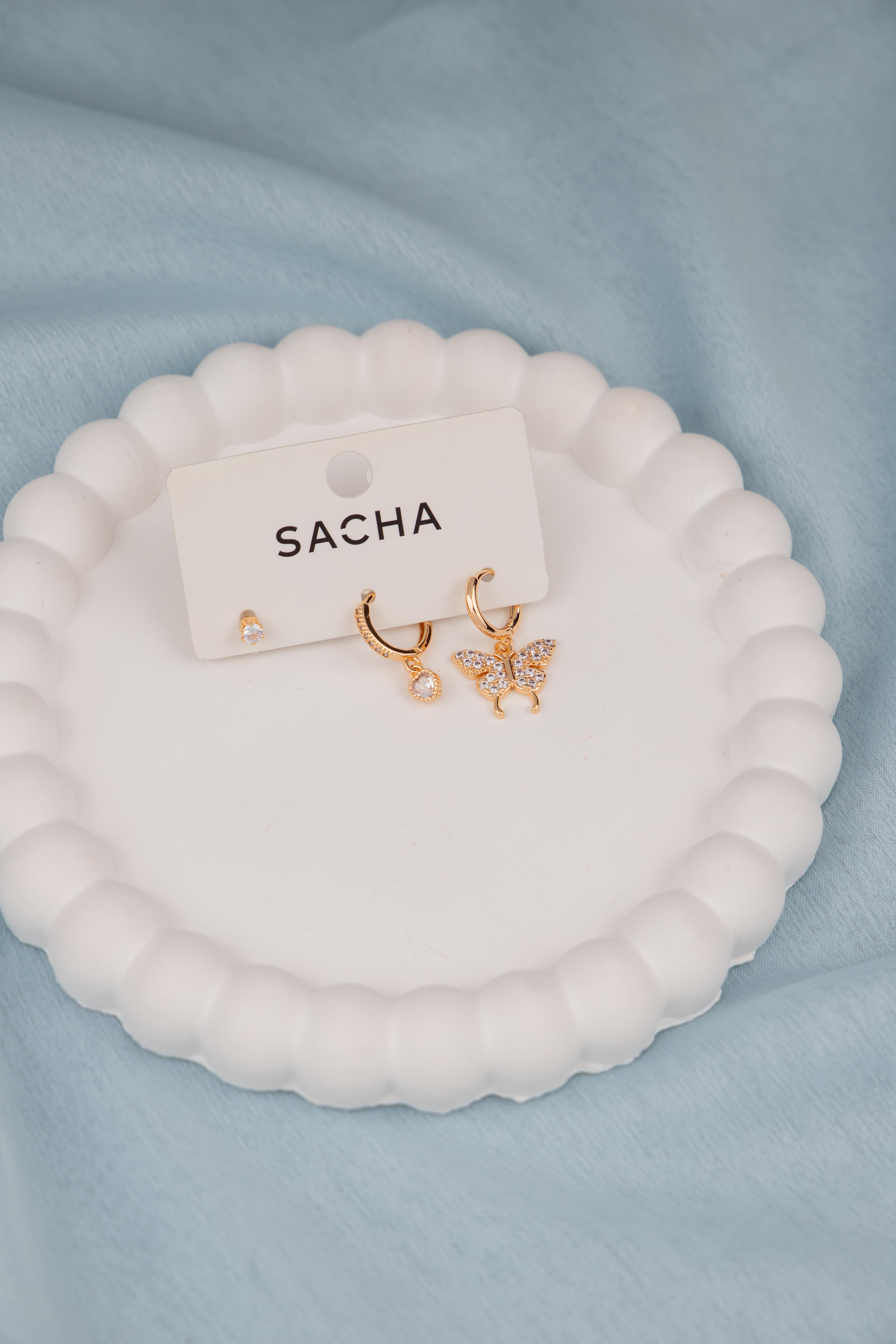 Kelebek Figürlü Gold Set Küpe