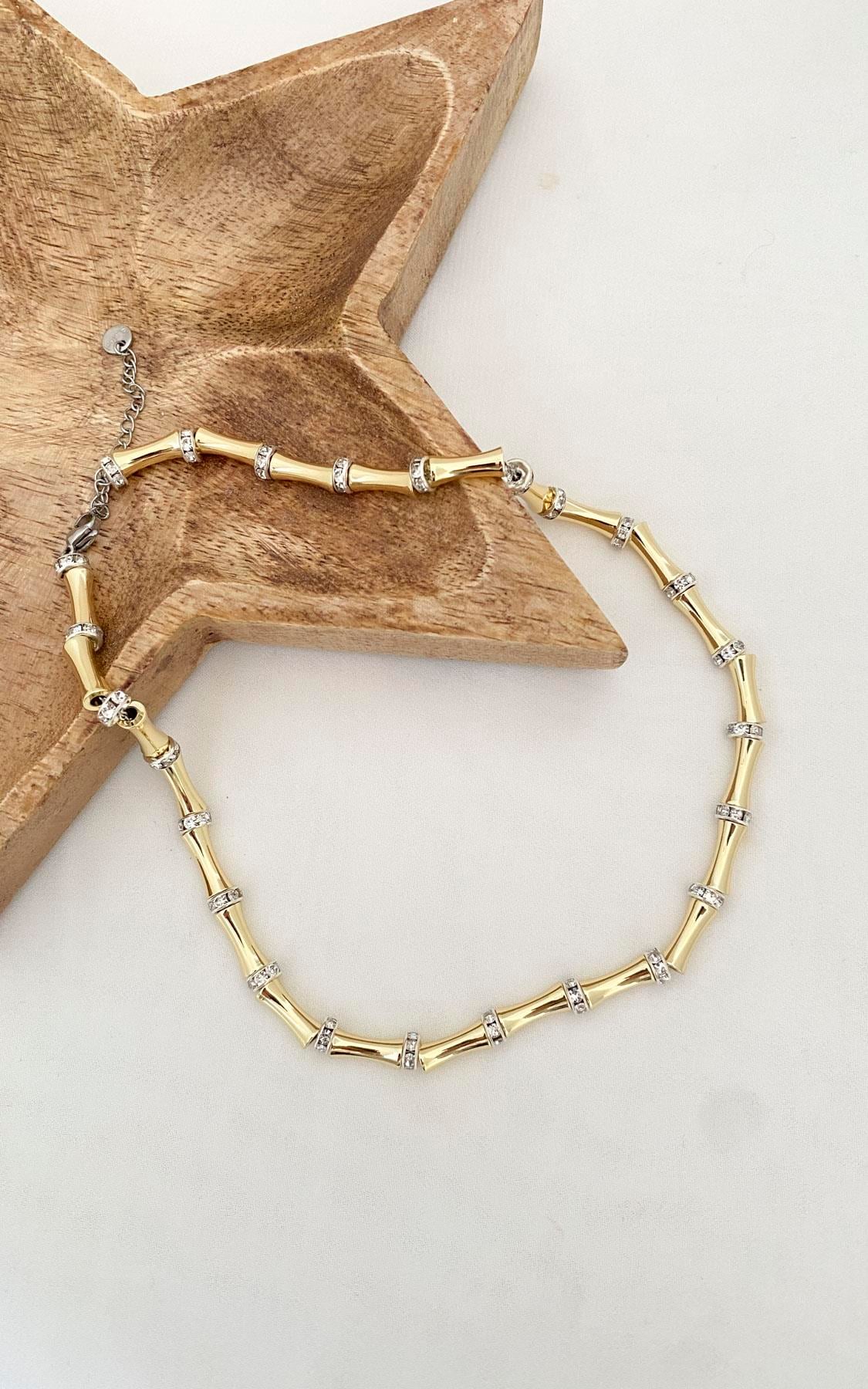 Kemik Model Zirkon Taş Detaylı Gold Gümüş Kolye