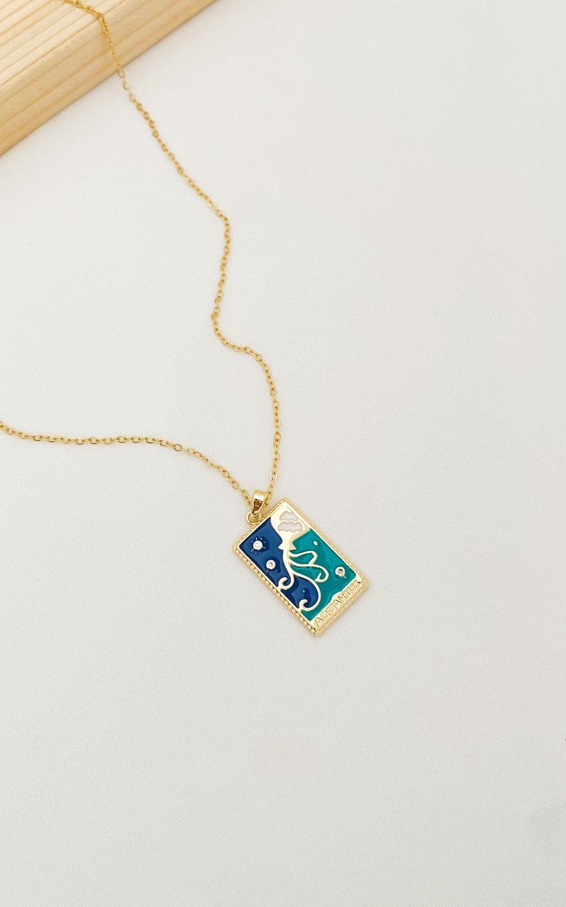 Kova Burç Gold Çelik Kolye