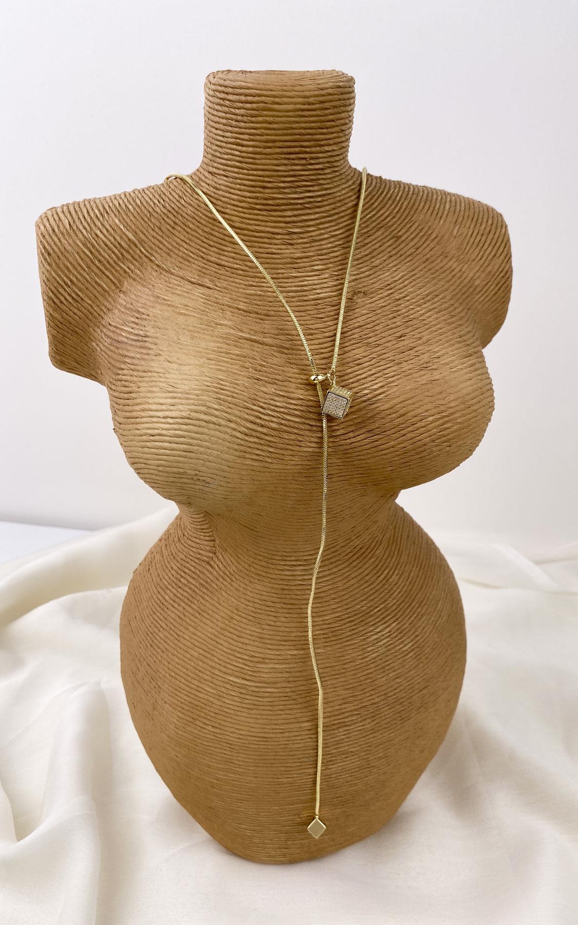 Küp Figürlü Yılan Zincirli Gold Y Kolye