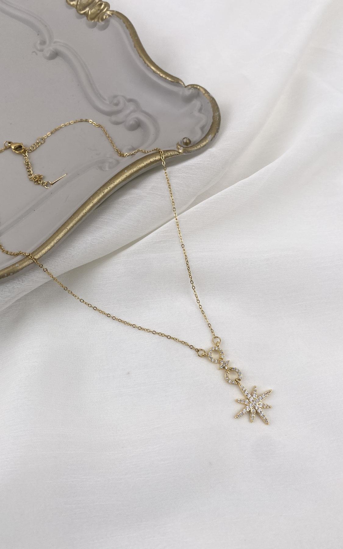 Kuzey Yıldız Figürlü Gold Çelik Kolye