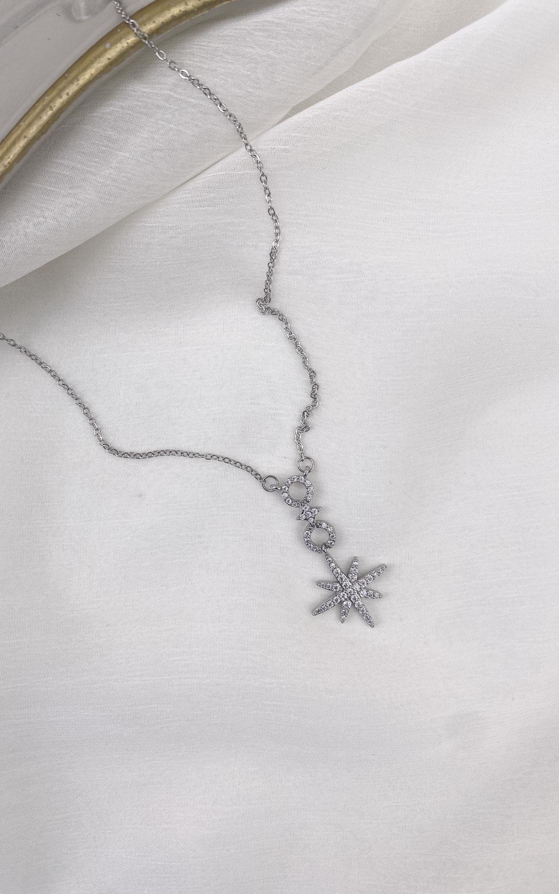 Kuzey Yıldız Figürlü Gümüş Çelik Kolye