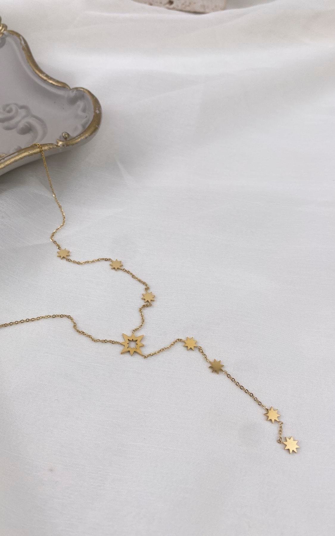 Kuzey Yıldızı Figürlü Gold Çelik Y Kolye