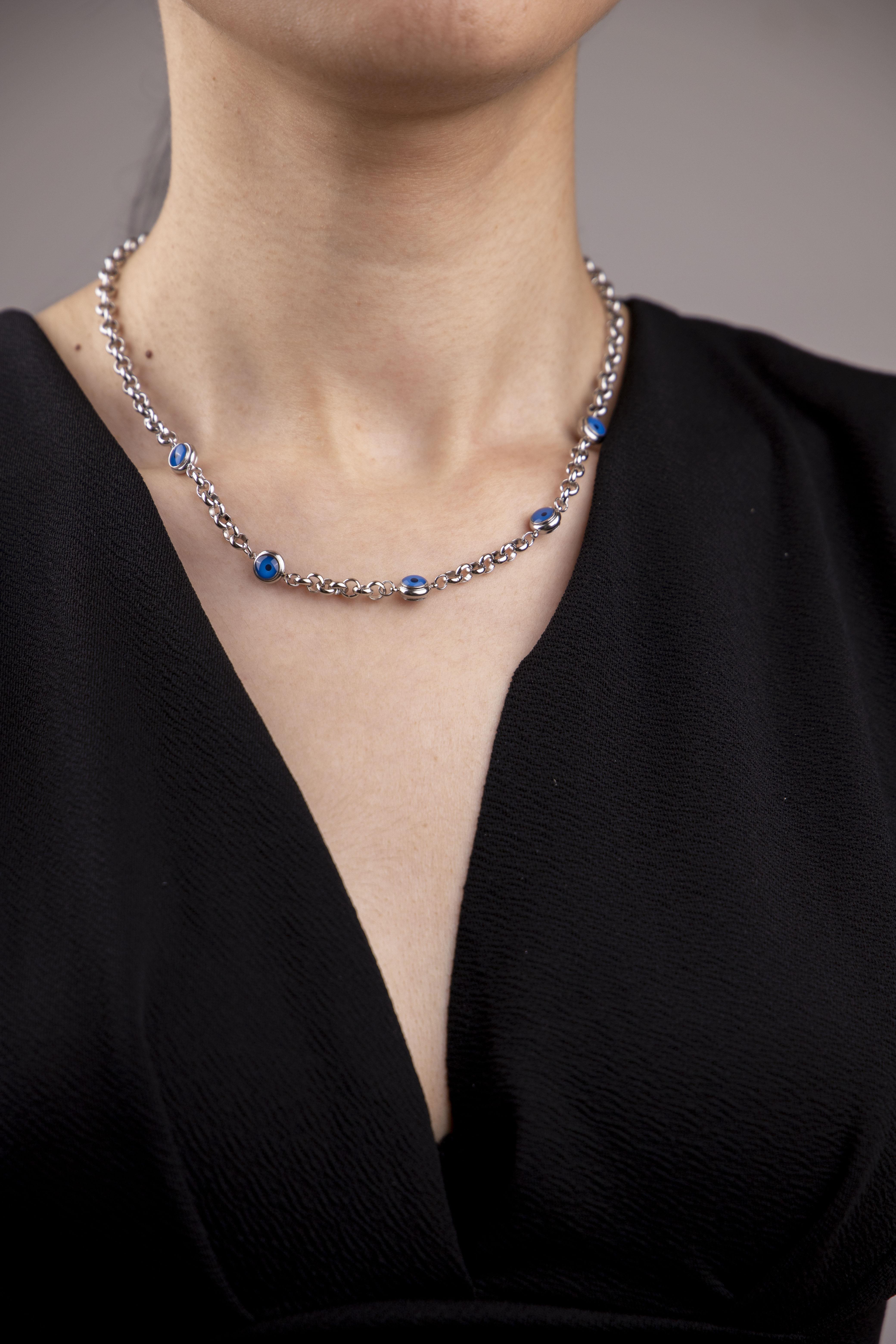 Nazar Sıralı Gümüş Çelik Kolye