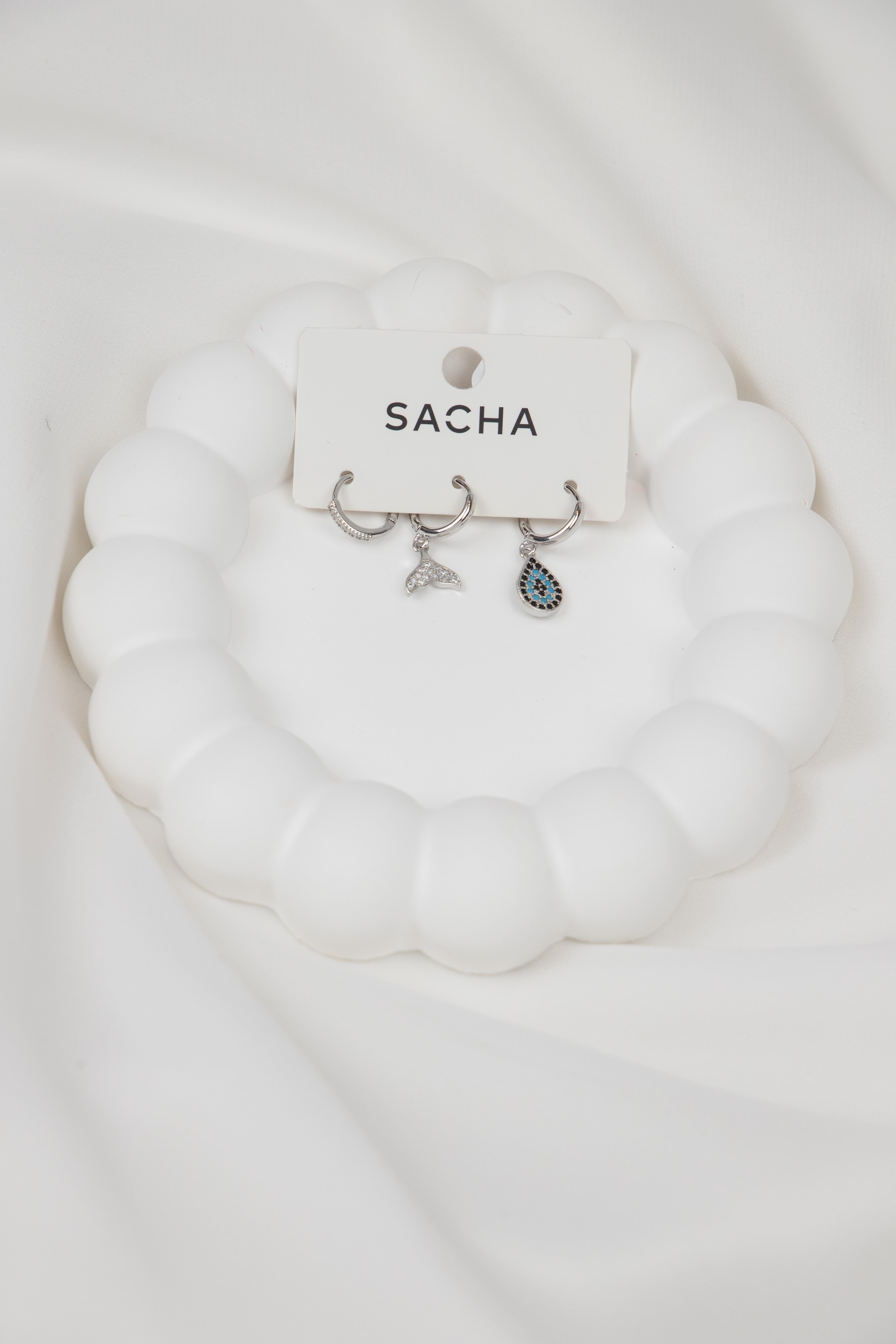 Nazarlı Gümüş Set Küpe