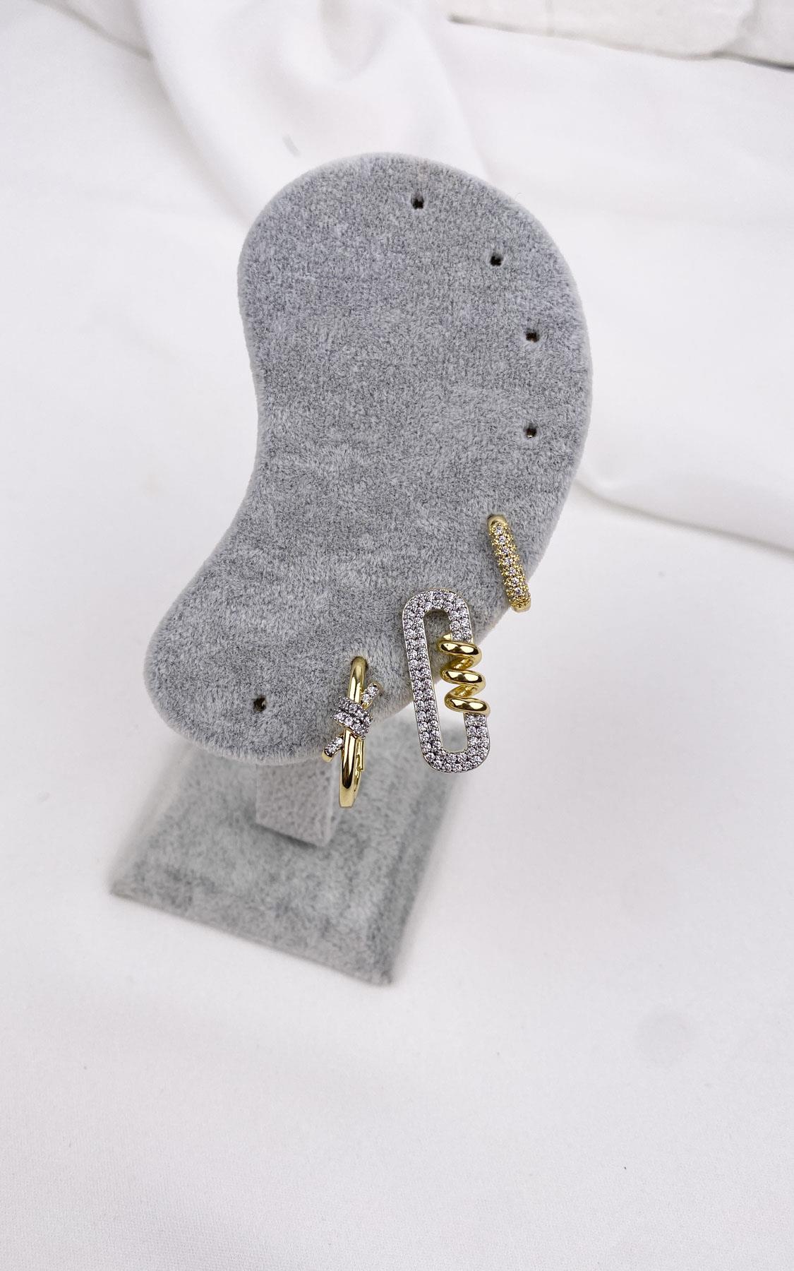 Oval Formlu Zirkon Taşlı Gold Gümüş Set Küpe