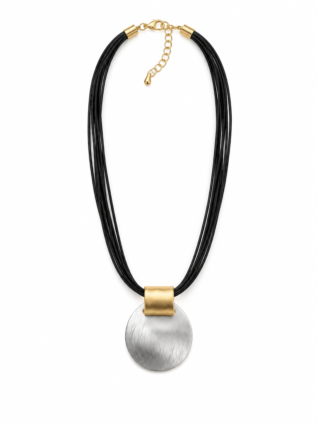 Oval Plaka Gold Silver Deri İp Kolye