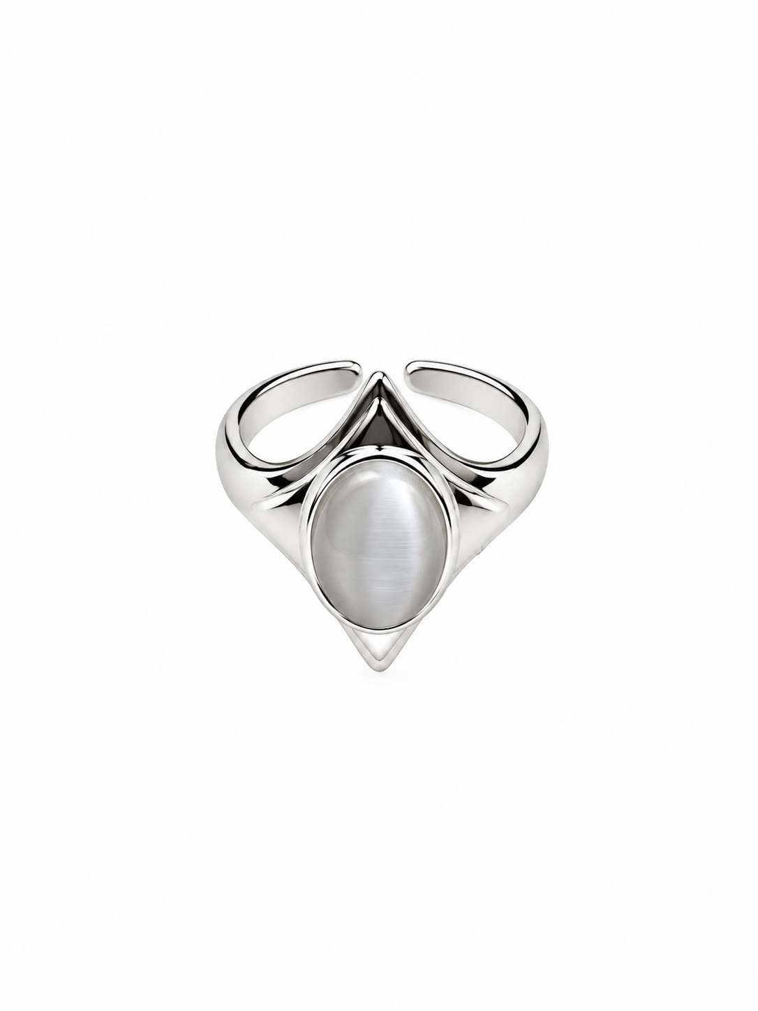 Oval Taş Detaylı Mat Silver Ayarlanabilir Yüzük